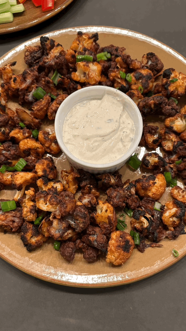 Air-fryer Korean-Style Cauliflower 'Wings' with Creamy Ginger-Sesame Dip