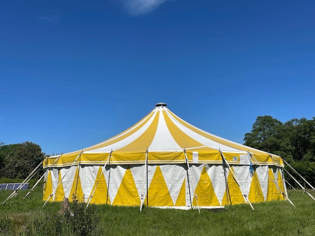 It's tent raising weekend at @willowglobe_shakespearelink . Please come along on Saturday at 2pm to give us a hand putting up our big top wet weather cover. Let's work together to cover this bare circle of earth with a joyous yellow and white circus 