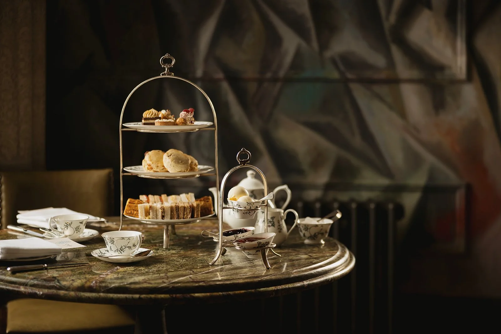 Afternoon tea set up in the Clunie Dining Room