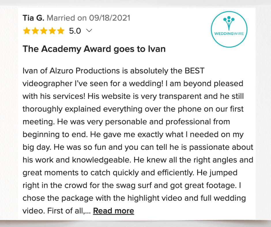 WeddingWire  Reviews - Alzuro Video Production 4.png