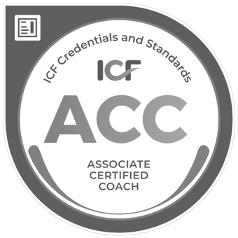 ICF ACC Associate Certified Coach badge with ICF credentials and standards.