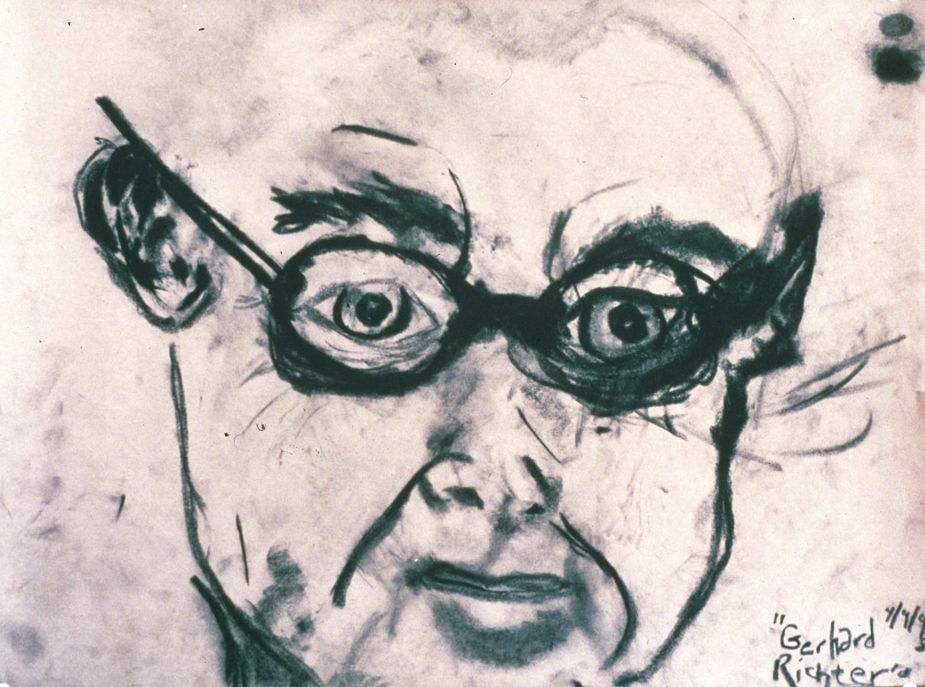 Drawing I, OSU, Eric Lewis, "Gerhard Richter", charcoal on newsprint, 18"x24", 1998.
Eric took a drawing class before graduating with a degree in medicine. He had never really drawn, and his initial drawings were stiff and awkward. He learned quickl
