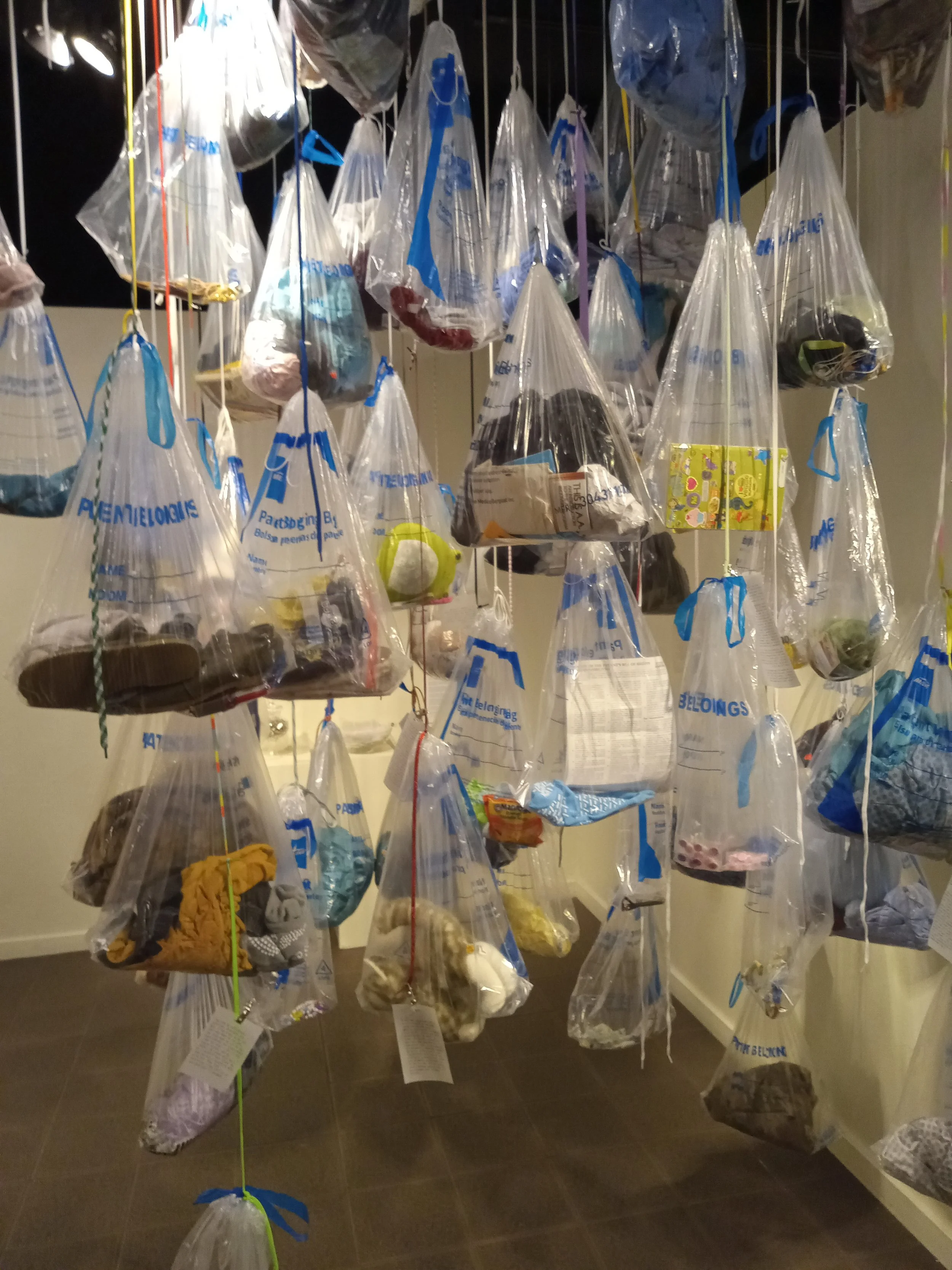 Personal Belongings, an installation by Juliana Dominguez as art of the exhibition "Help! Generational Anxiety Facing the Big, Bad, Predatory World" at the Alliance for the Arts, Summer 2025.
