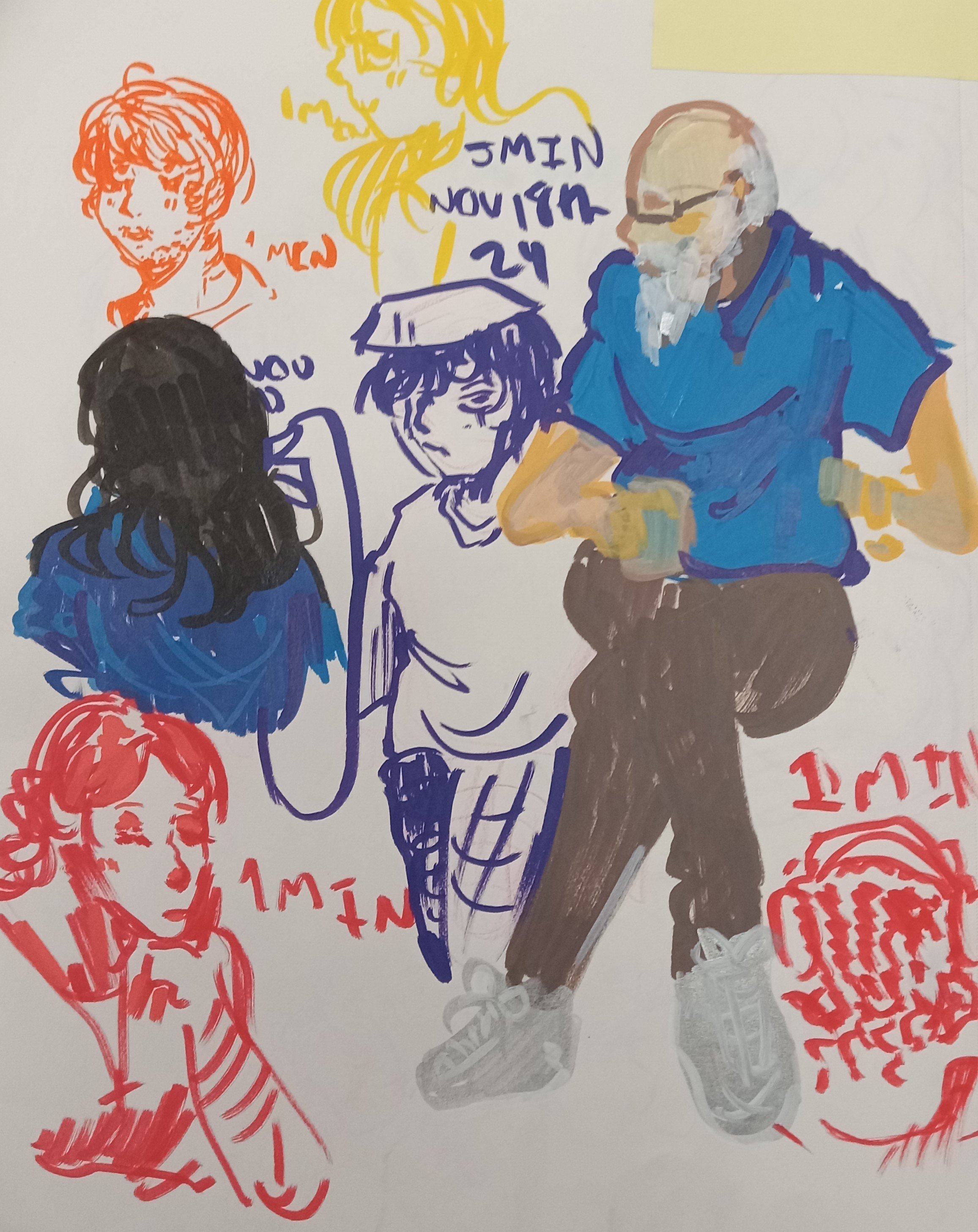 Rose draws all the time, travels by bus. This man engaged in talking politics. Rose did not talk back, but drew the man.