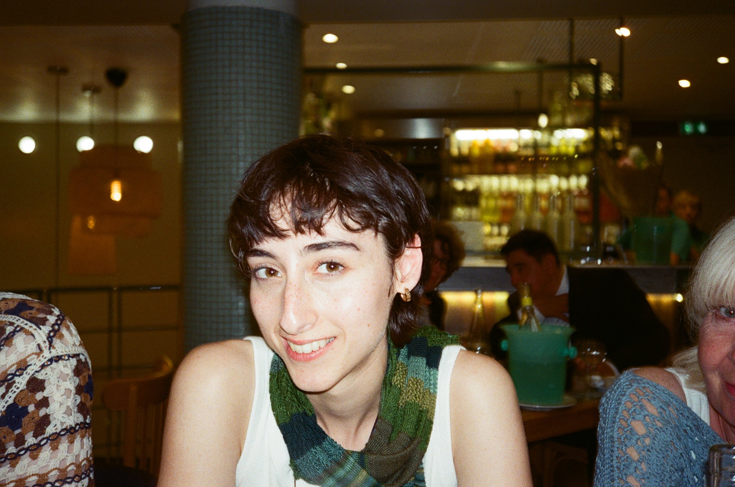 Talking about film at a fish restaurant
