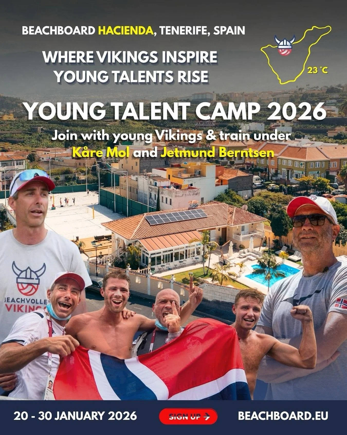 π Young Talent Camp by Beachvolley Vikings ππ₯
π Beachboard Hacienda, Tenerife
π
 20–30 January 2026 (flexible stay · min. 5 nights)
Where Vikings Inspire – and Young Talents Rise!
This January, step onto the sand where champi