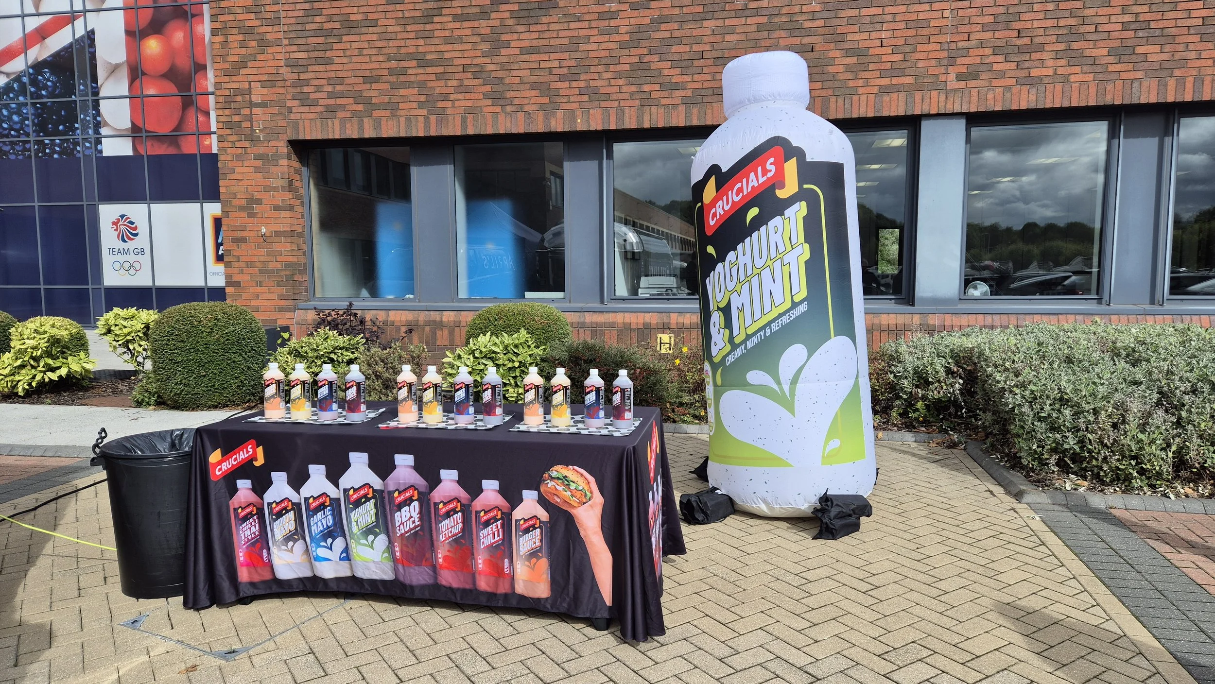 Giant Inflatable Replica Bottles for Crucials to promote their sauces