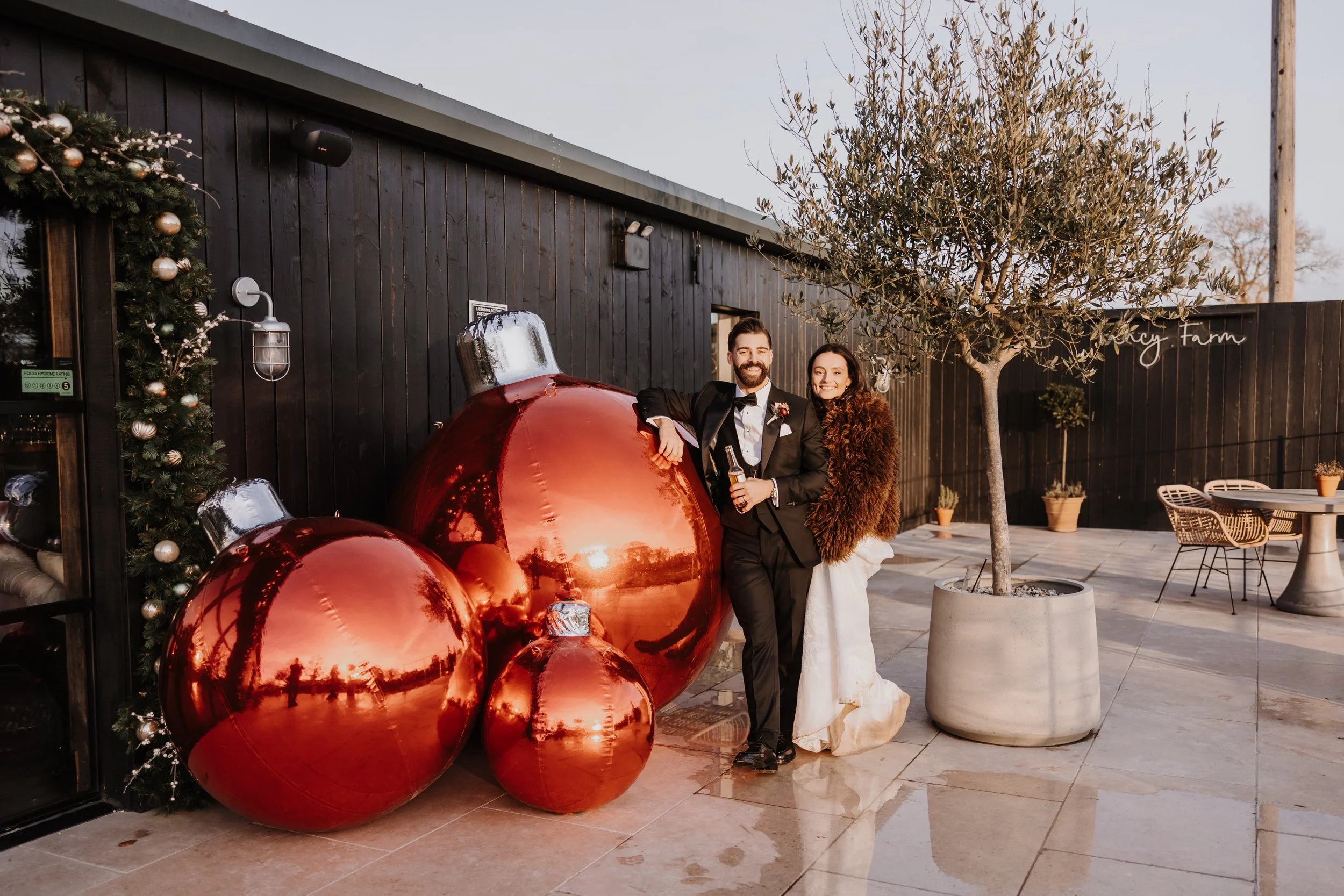 Giant Inflatable Baubles for Christmas Themed Wedding 