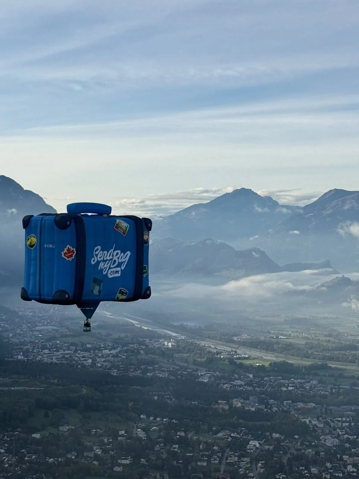 A misty morning flight in Lichtenstein for the Send My Bag #FlyingSuitcase, Country Number 11. 