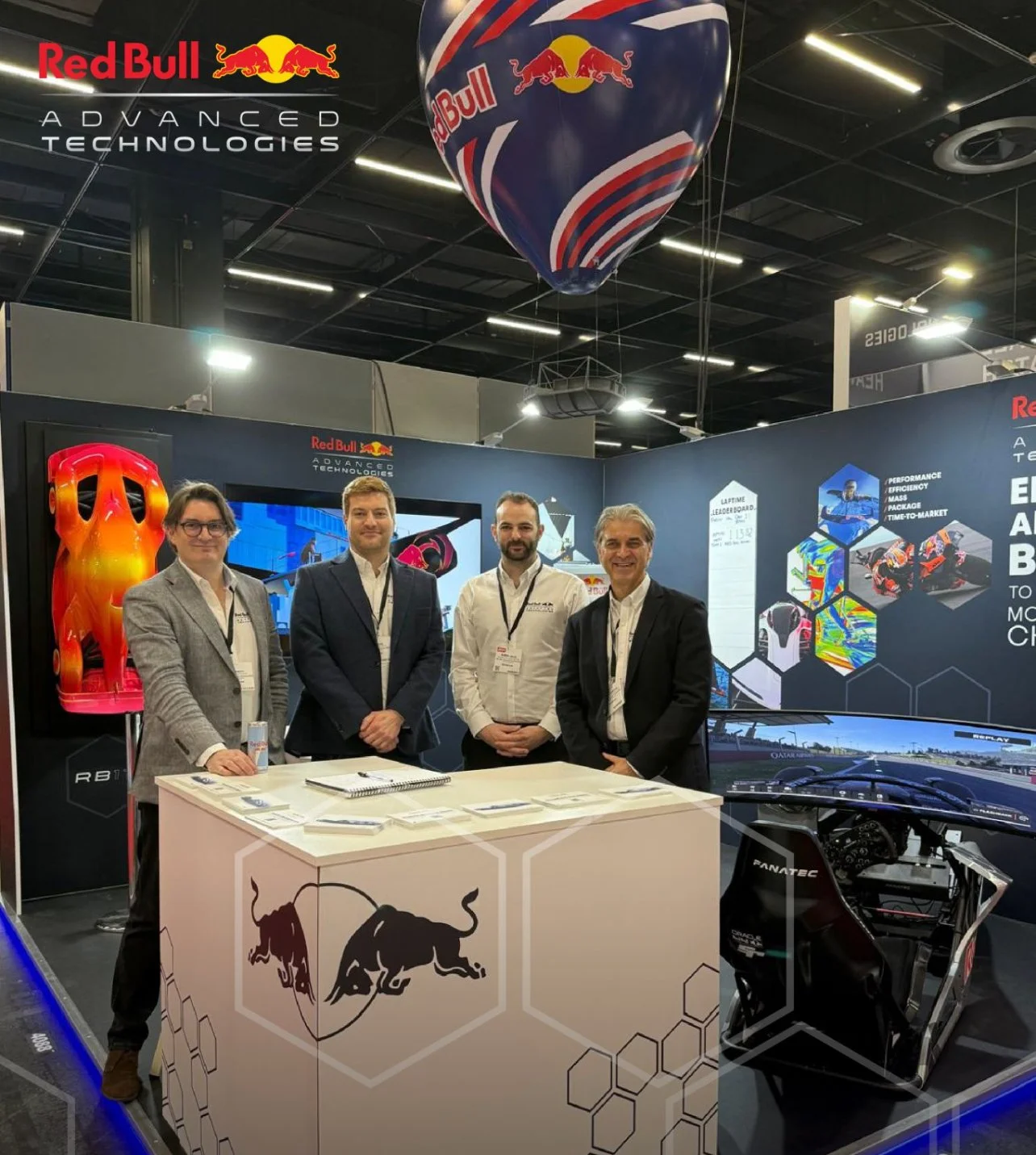 Branded helium balloon displayed at a Red Bull exhibition stand to increase visibility and visitor engagement