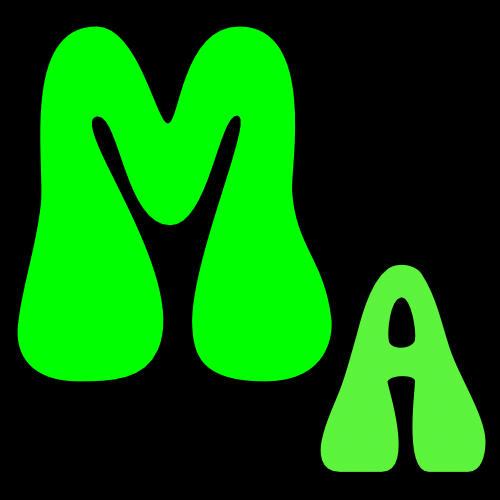 Bright green graffiti-style letters M and A on a black background.