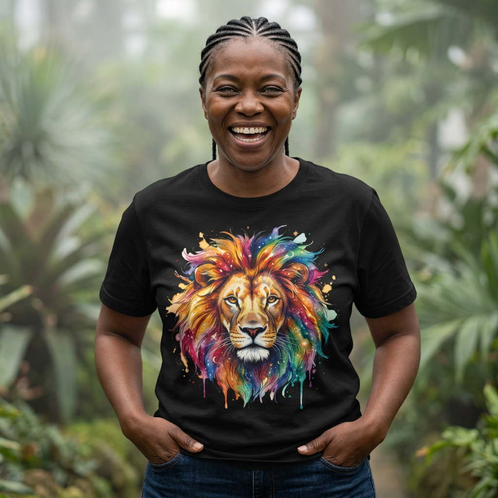 Lion Art T‑Shirt — Colorful Watercolor Graphic Tee