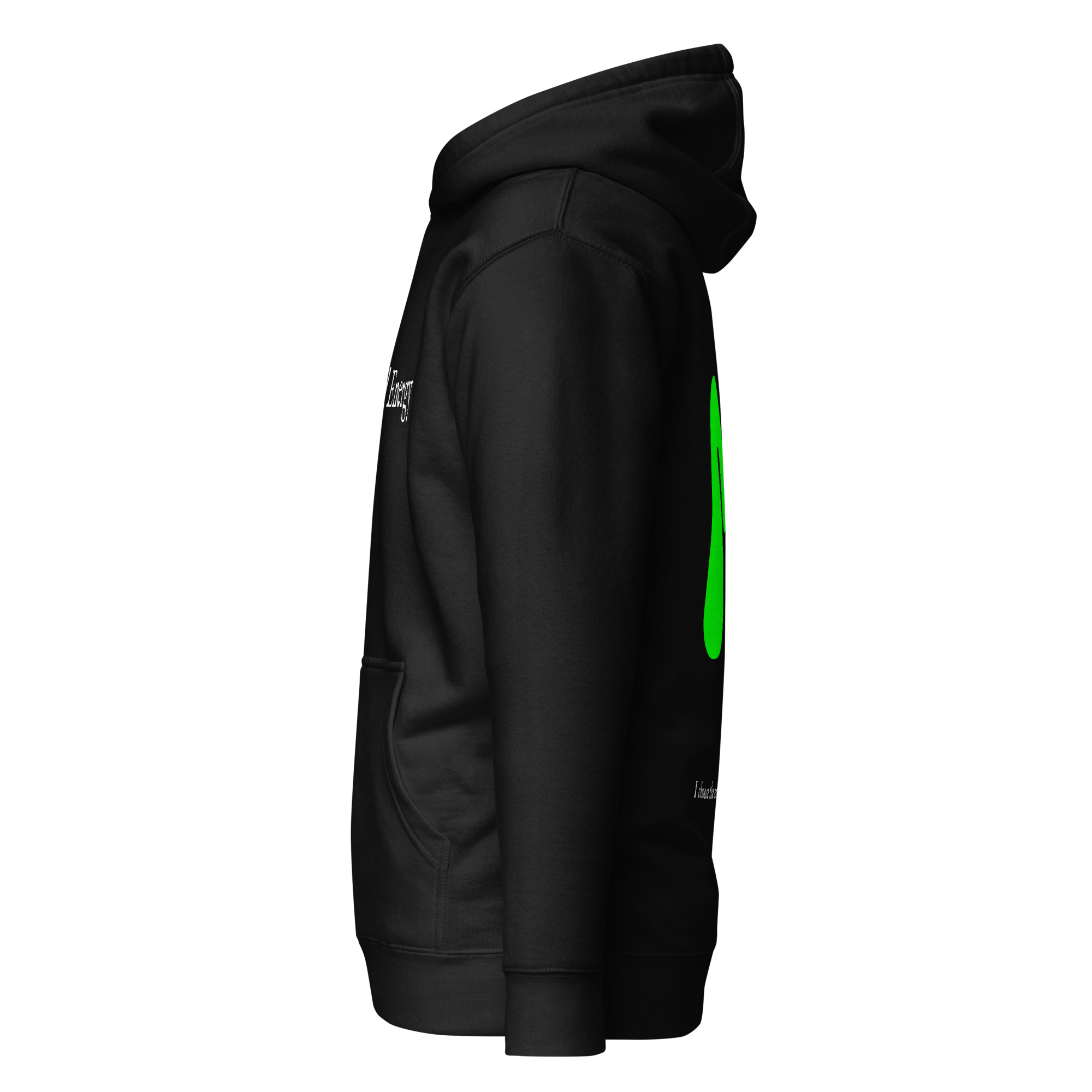 Left side view, Good Energy Hoodie by Magickal Apparel, a positive message hoodie designed for comfort, intention, and self-expression.