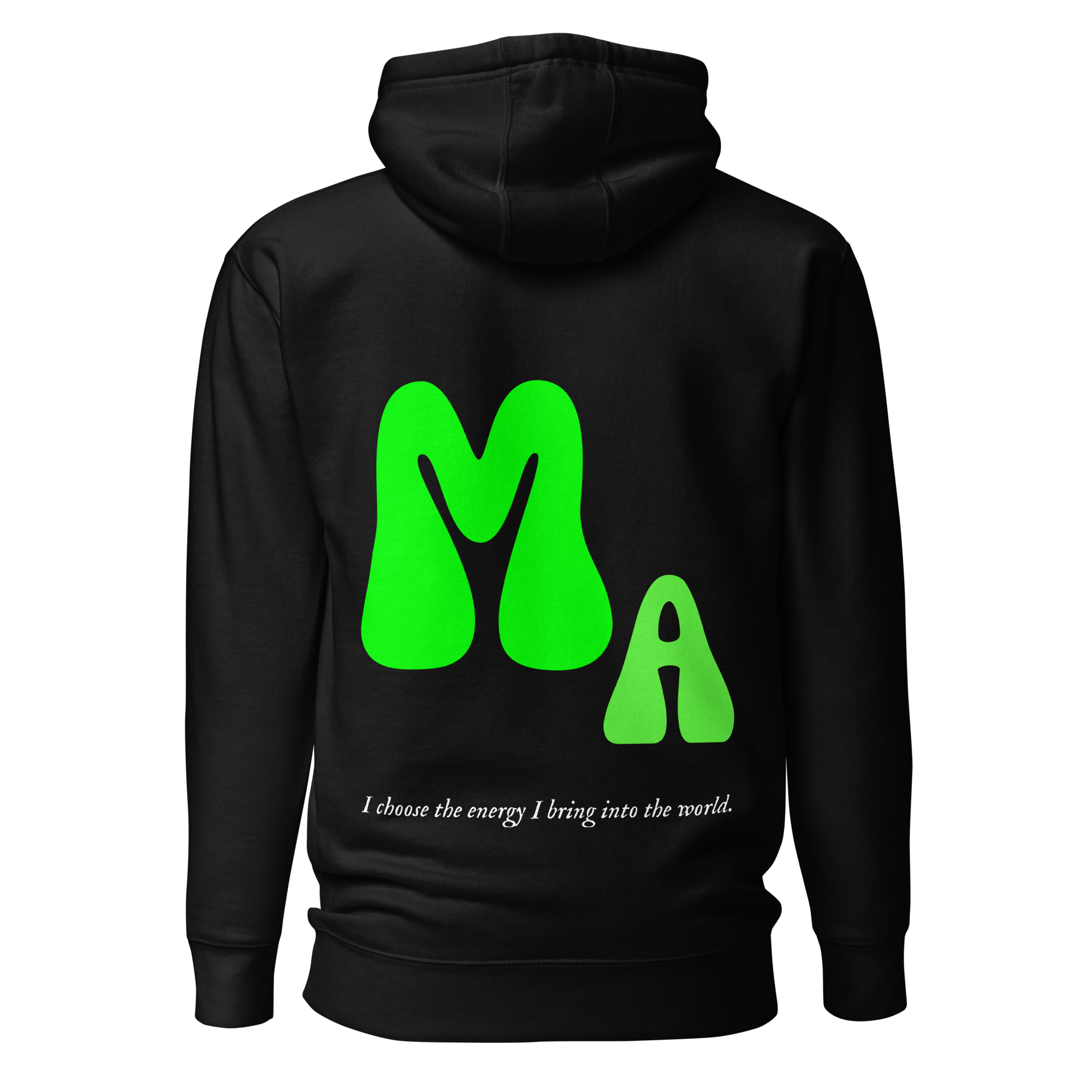 Back view of Good Energy Hoodie featuring Magickal Apparel logo design on a premium cotton blend hooded sweatshirt.