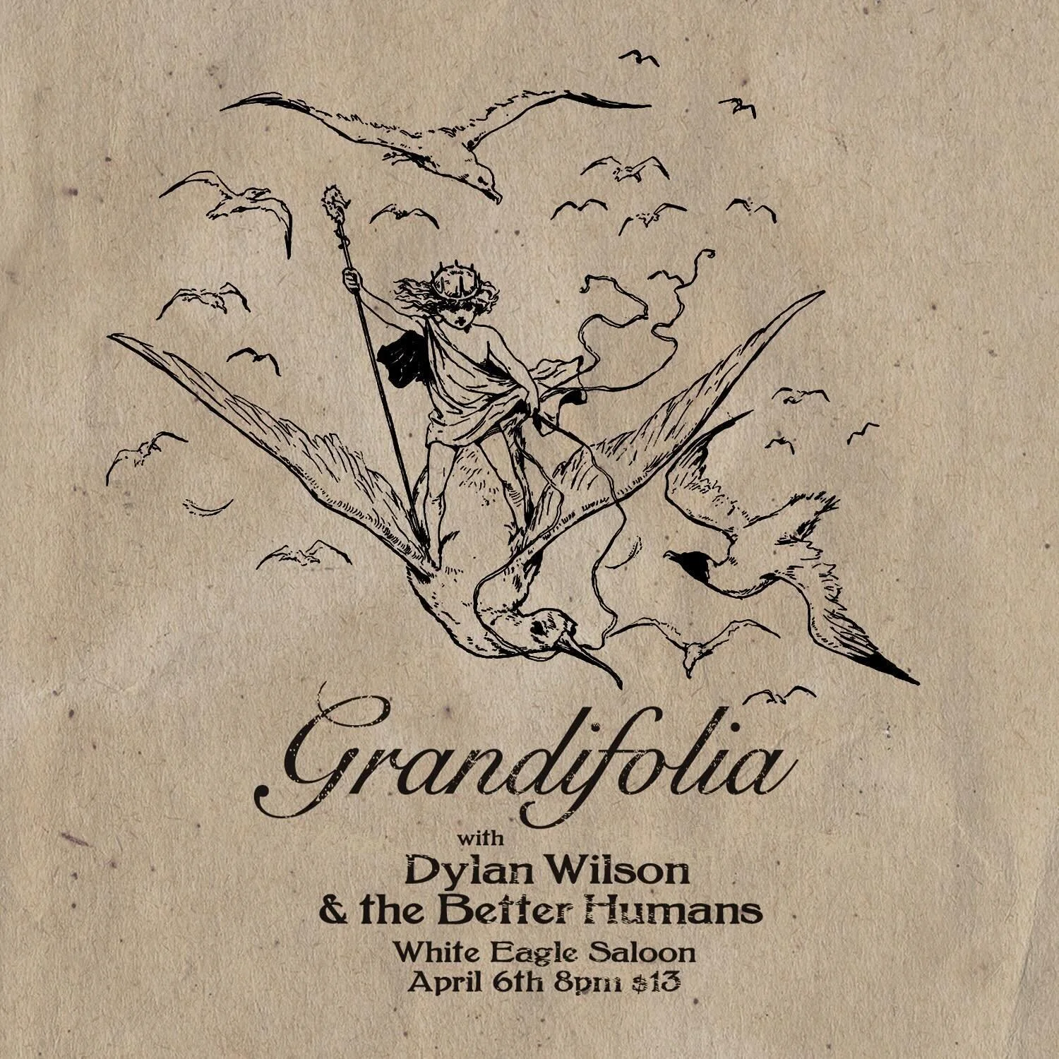 We&rsquo;re very excited to share the stage with our buds Dylan Wilson &amp; The Better Humans at The White Eagle - Saturday April 6th @ 8pm

$13 Online or at the door.

Tickets: https://www.mcmenamins.com/events/251320-Grandifolia

This is going to 