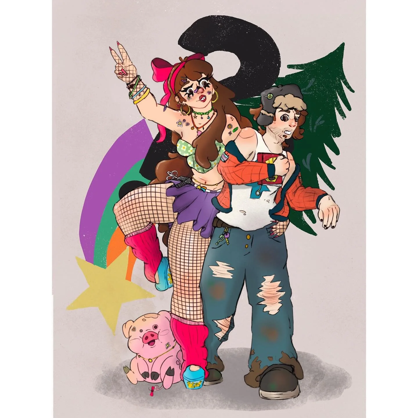 WERE SO BACK BABY 
So happy to see the gravity falls fandom back in full swing! Also a great way to come back to art since graduating from school so here&rsquo;s the pines twins but older 💖
Can you spot all the Easter eggs I put in? There&rsquo;s qu