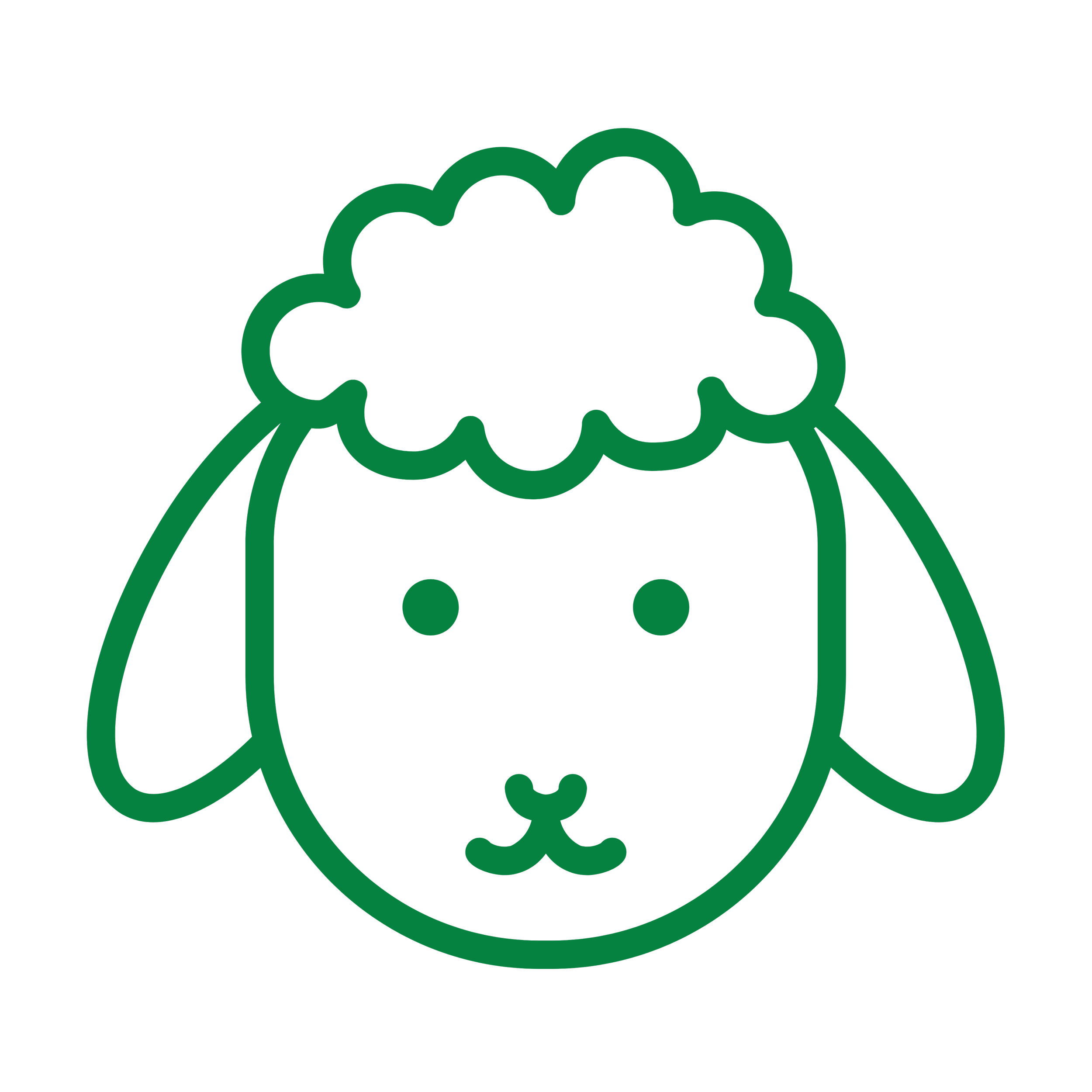 A simple green line drawing of a dog's face with floppy ears and fluffy hair on top.