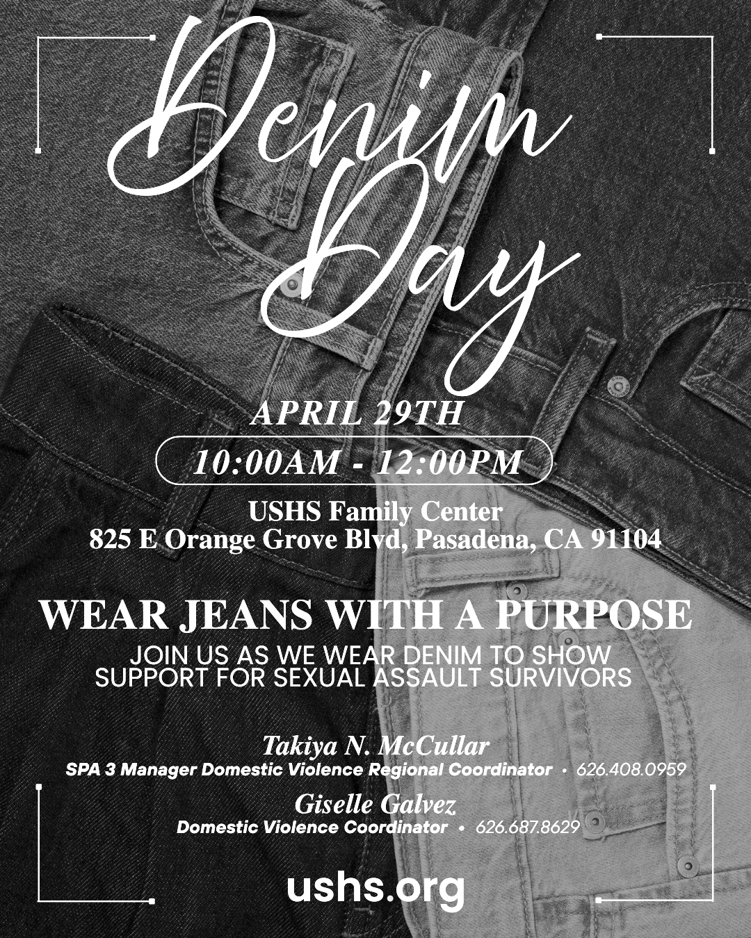Denim Day Flyer, wear jeans with a purpose to support SA survivors.