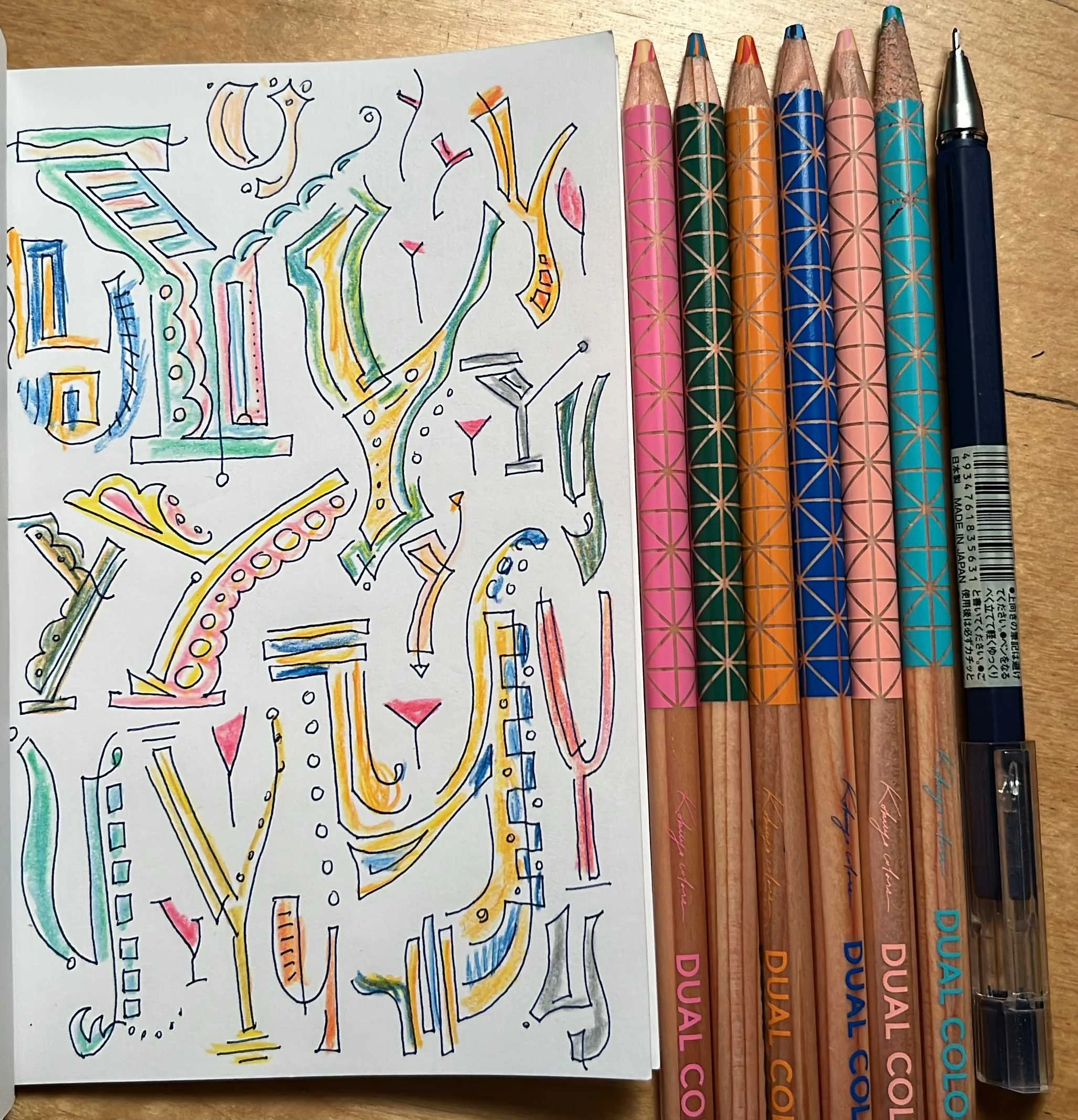 Different takes of the letter Y with color pencils