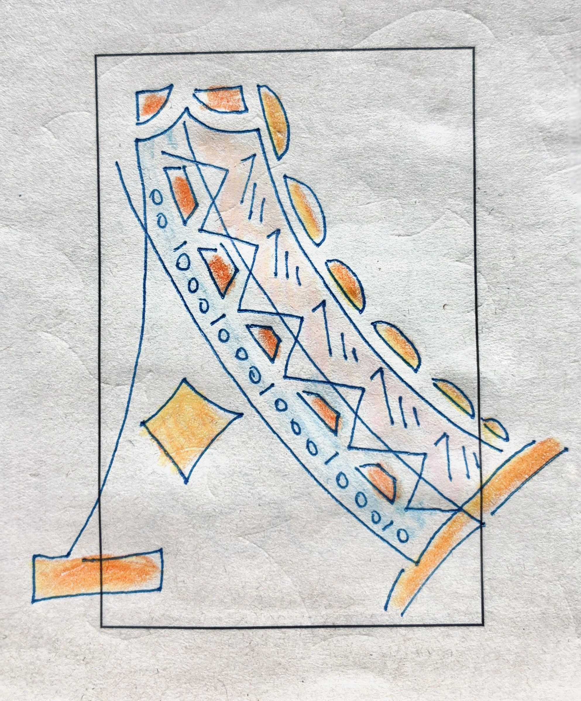 Capital letter A from lines and shapes. Colors fill shapes and serifs