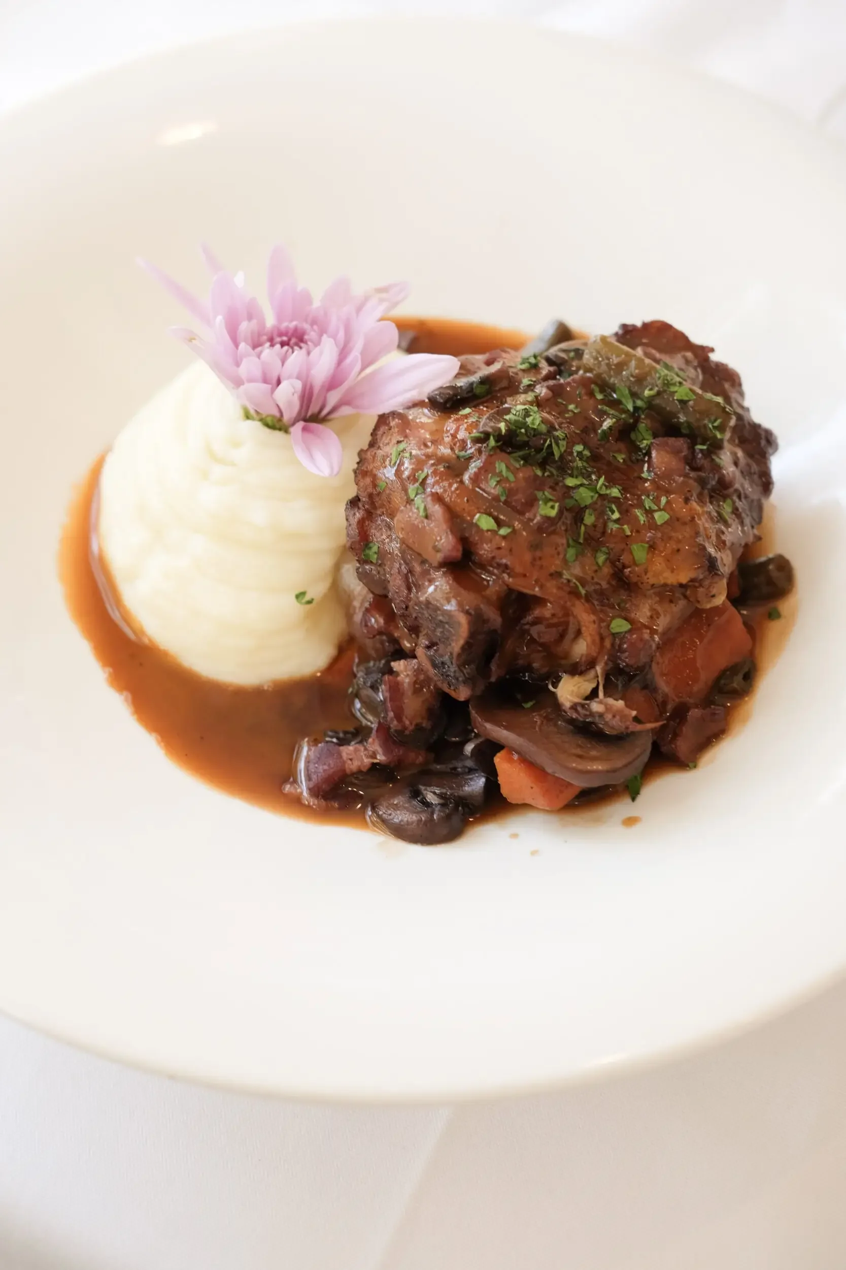 Coq au vin with mashed potatoes at Lilac Montecito