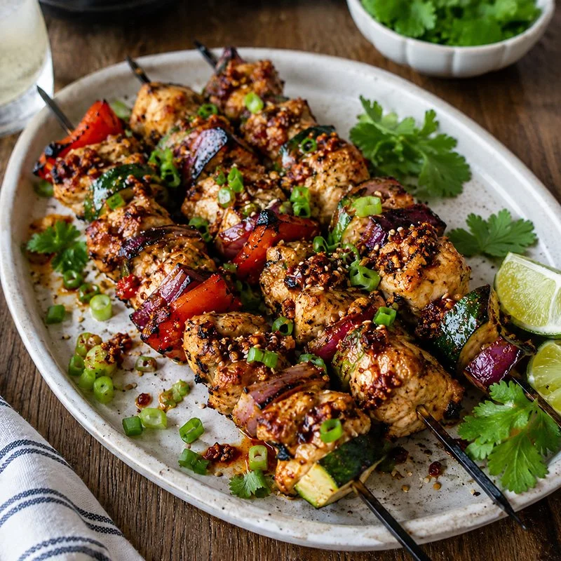 Healthy Grilled Chicken Skewers with Chili Crisp