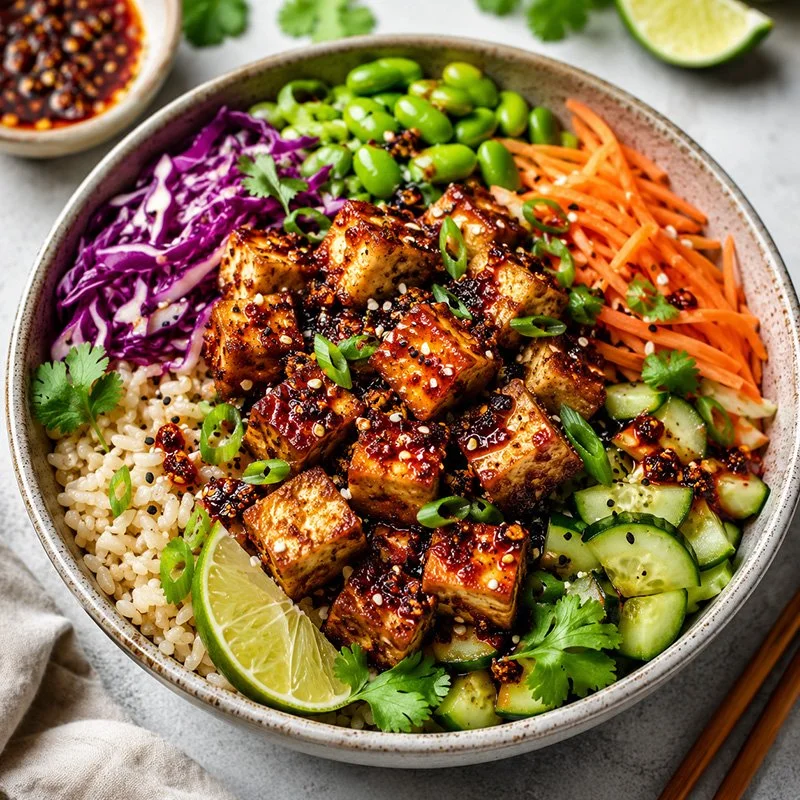 Healthy Crispy Tofu Bowls with Chili Crisp