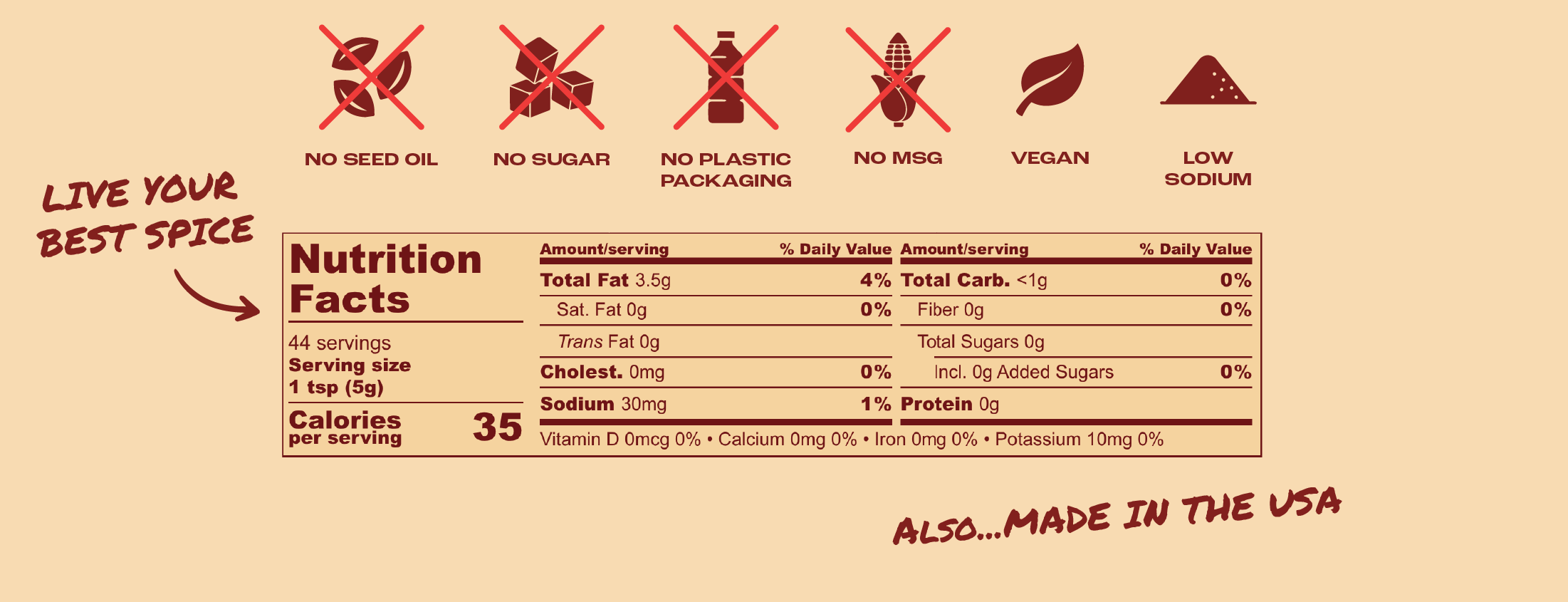 Nutrition label for Fuji Fire Sumo Spice chili crisp.