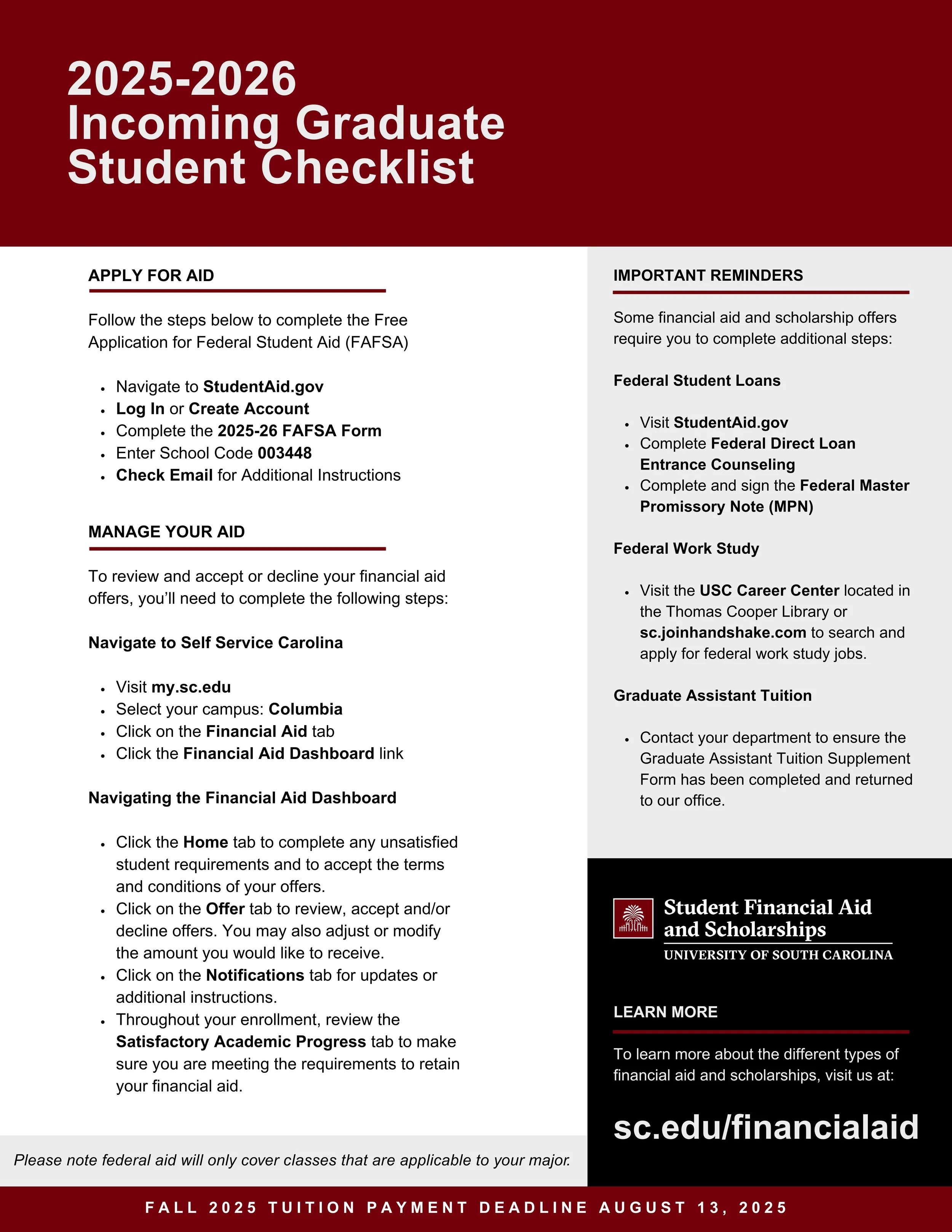 University of South Carolina Office of Student Financial Aid and Scholarships Flyer 2025
