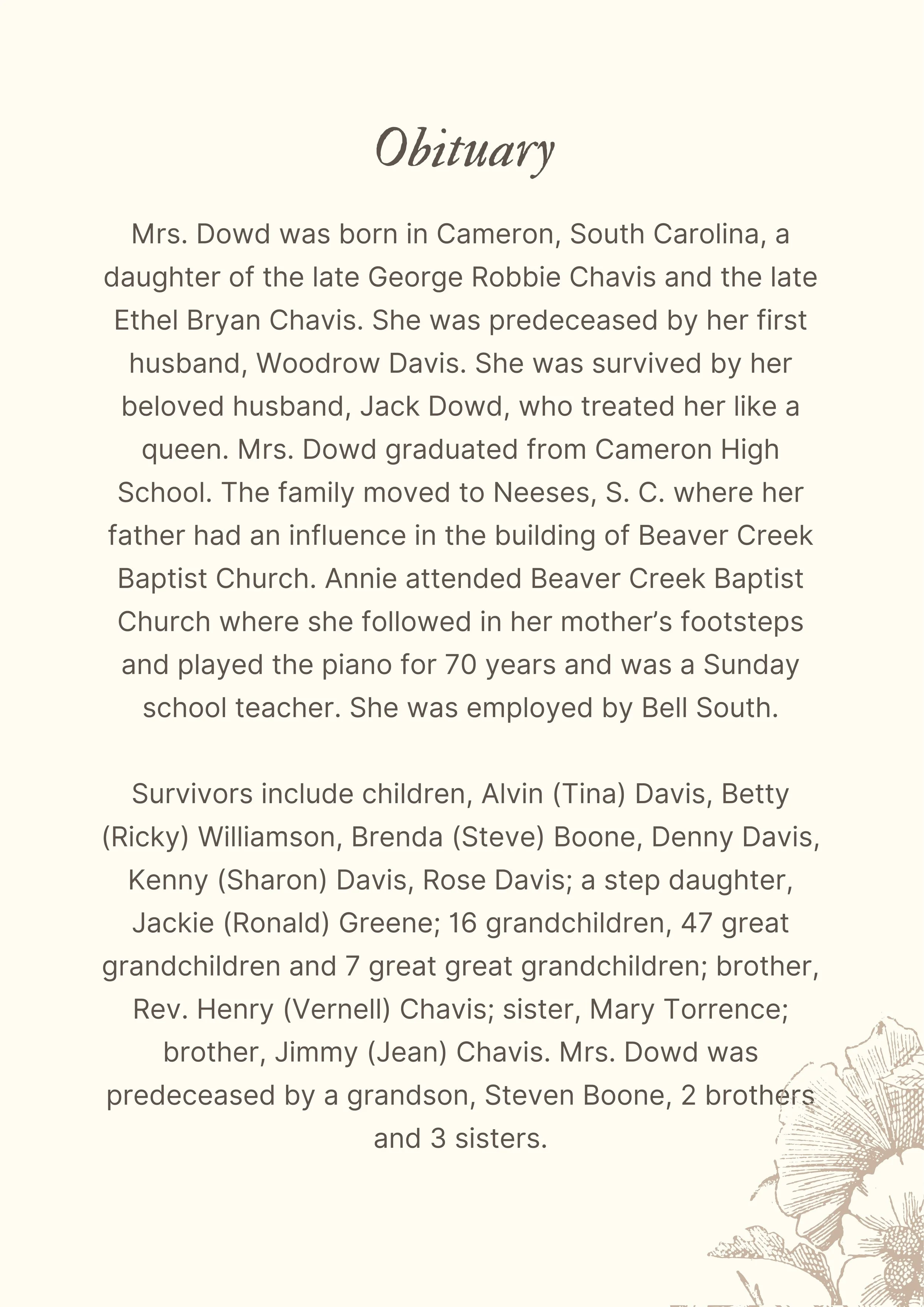 Annie Mae Funeral Program | March 2021