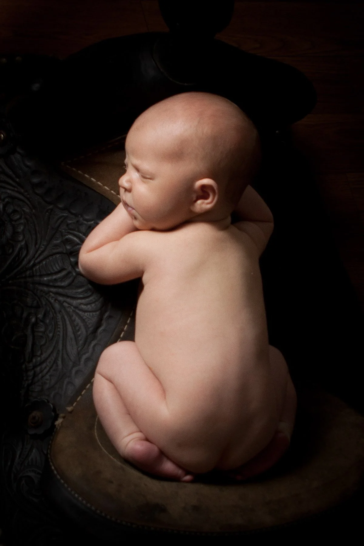 Shelby Lynn on Grandpa's Saddle | Country Western | Newborn | May 2013