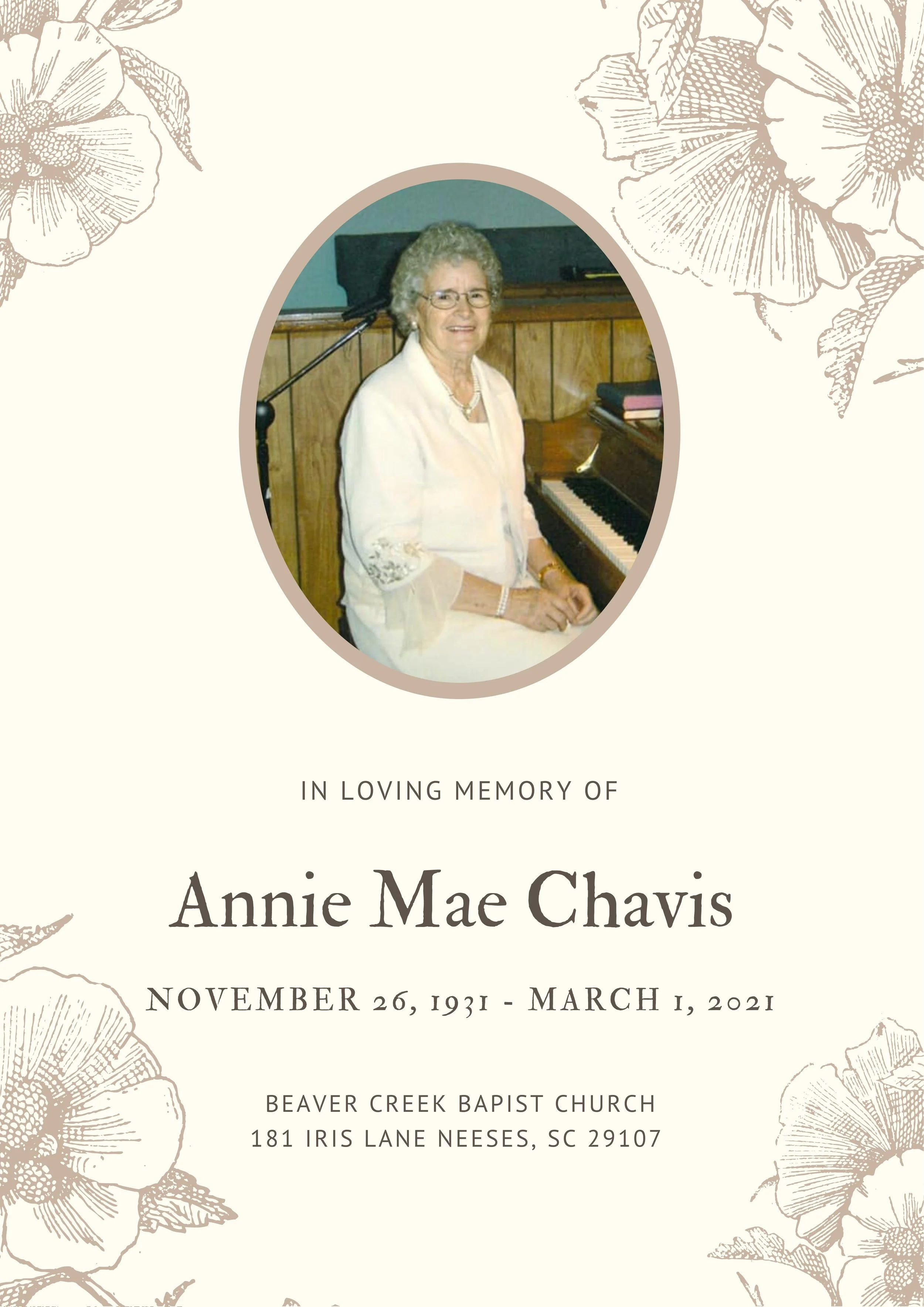 Annie Mae Funeral Program | March 2021