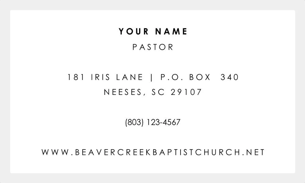 Beaver Creek Baptist Church Business Card Design (Back) | May 2022