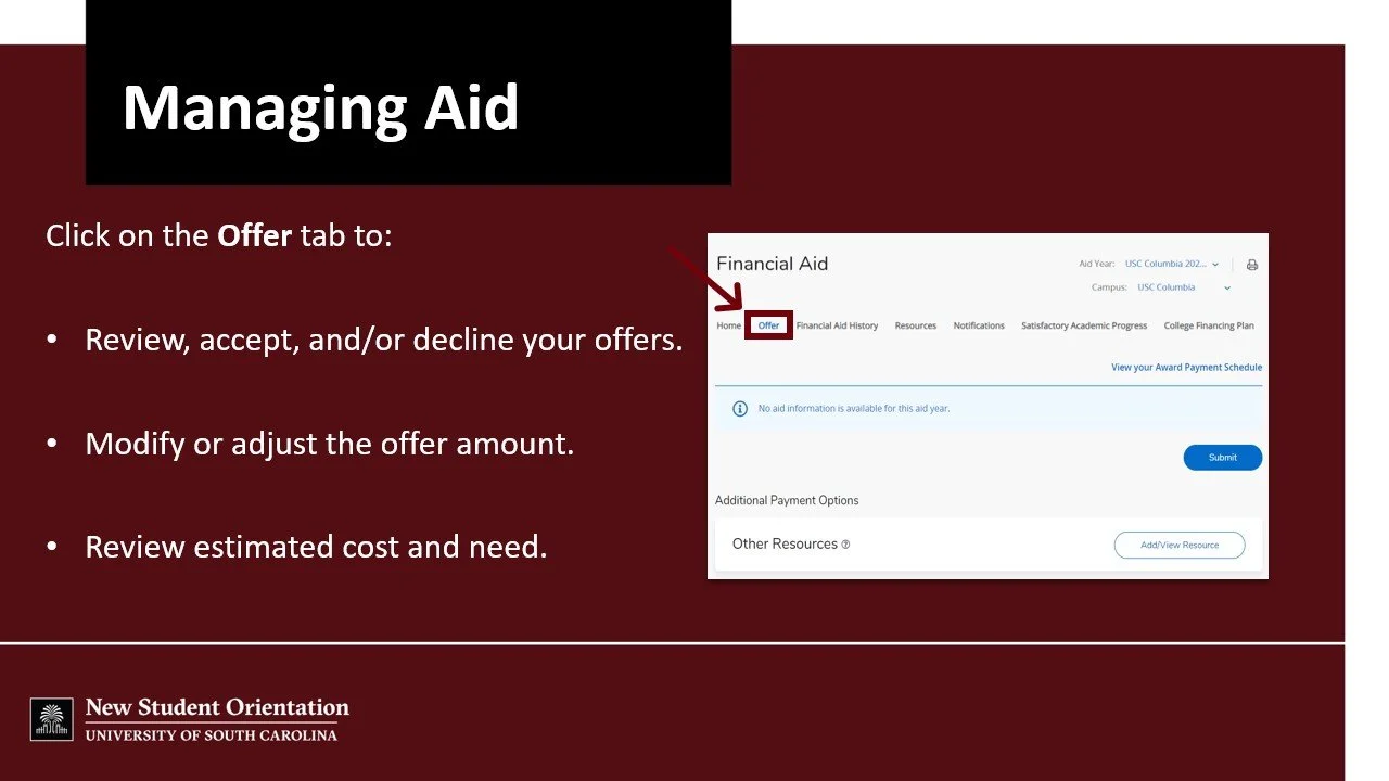 University of South Carolina Office of Student Financial Aid and Scholarships Slideshow | 2025