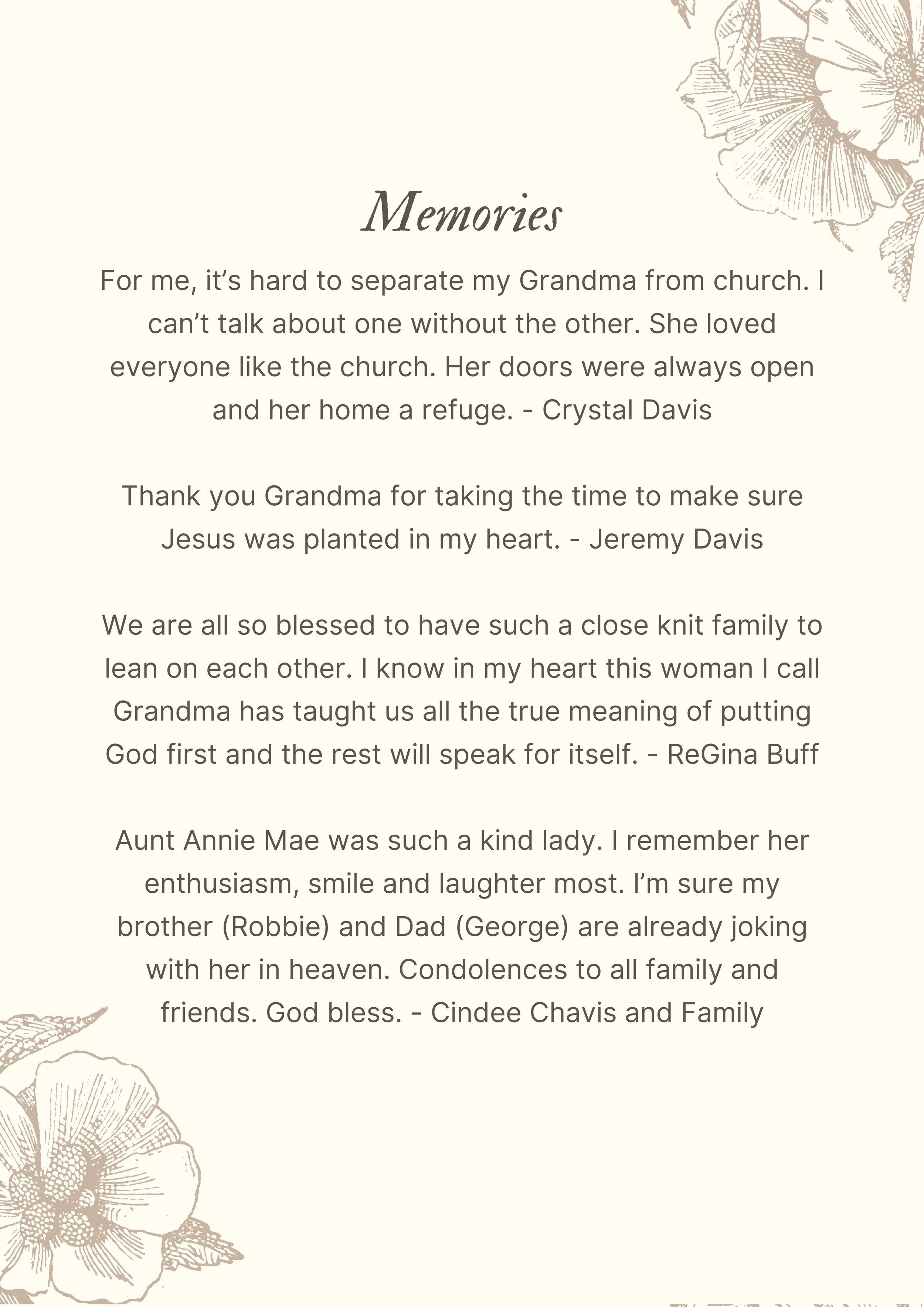 Annie Mae Funeral Program | March 2021
