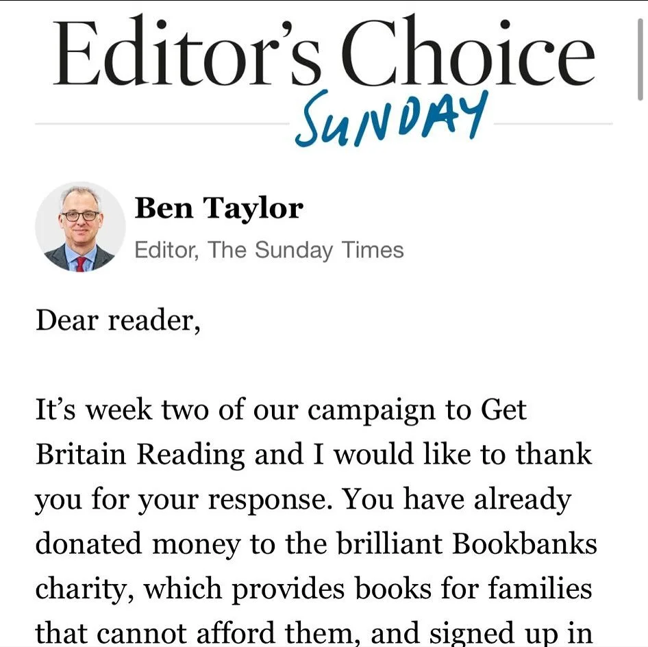 What an extraordinary week it has been! We are still reeling from all the coverage of, and response to, the Sunday Times #getbritainreading campaign and Bookbanks’ role as its official charity partner.
.
Here’s a snippet of what’s h