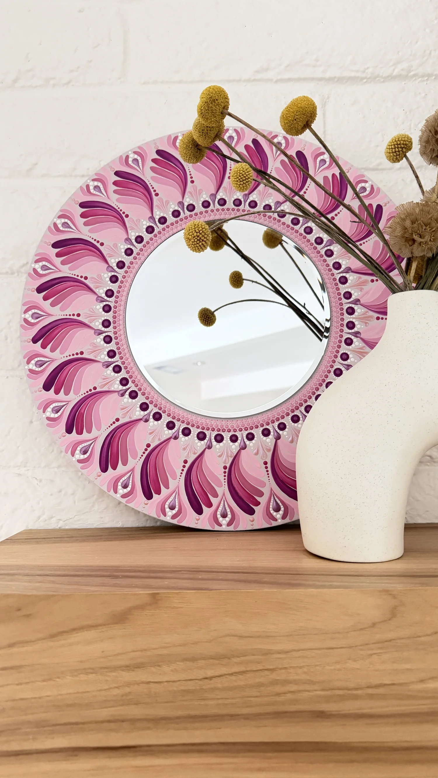 Finished mandala mirror dot art piece
