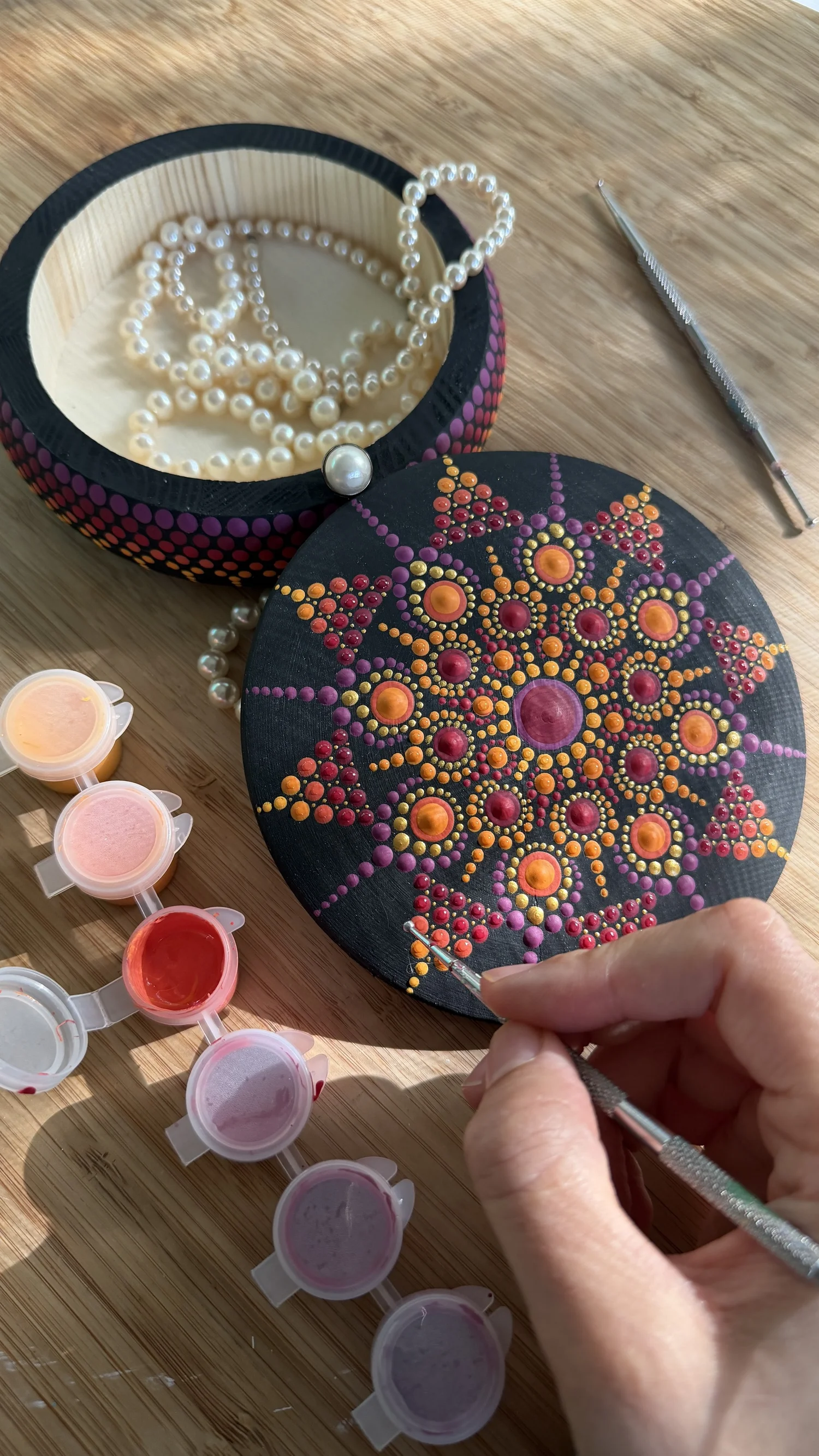 Hand-dotted mandala trinket box