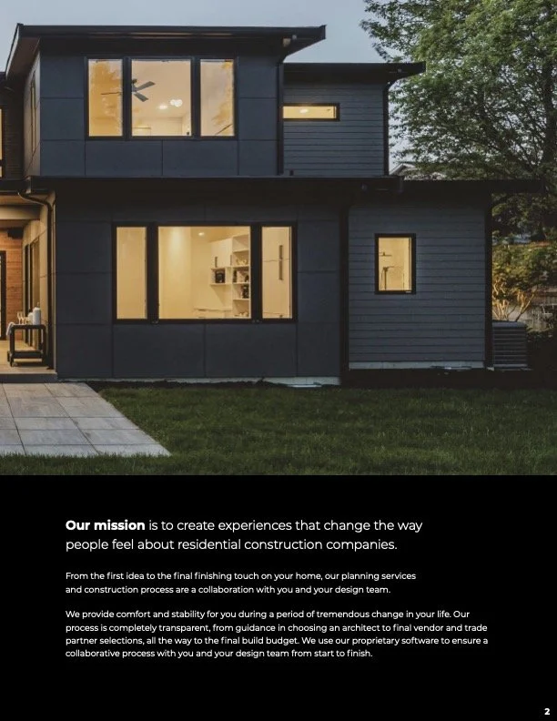 a page from the client handbook with their mission statement | case study | Alair Homes Kirkland
