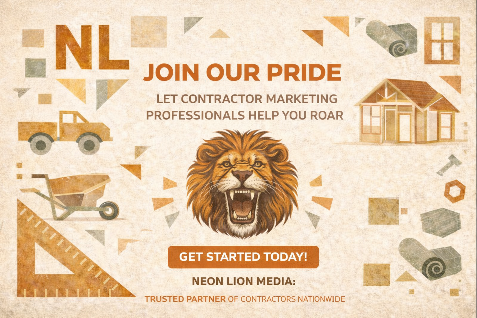 a graphic that is a call to action to join our pride at Neon Lion Media if you want to outsource digital marketing we would love to help