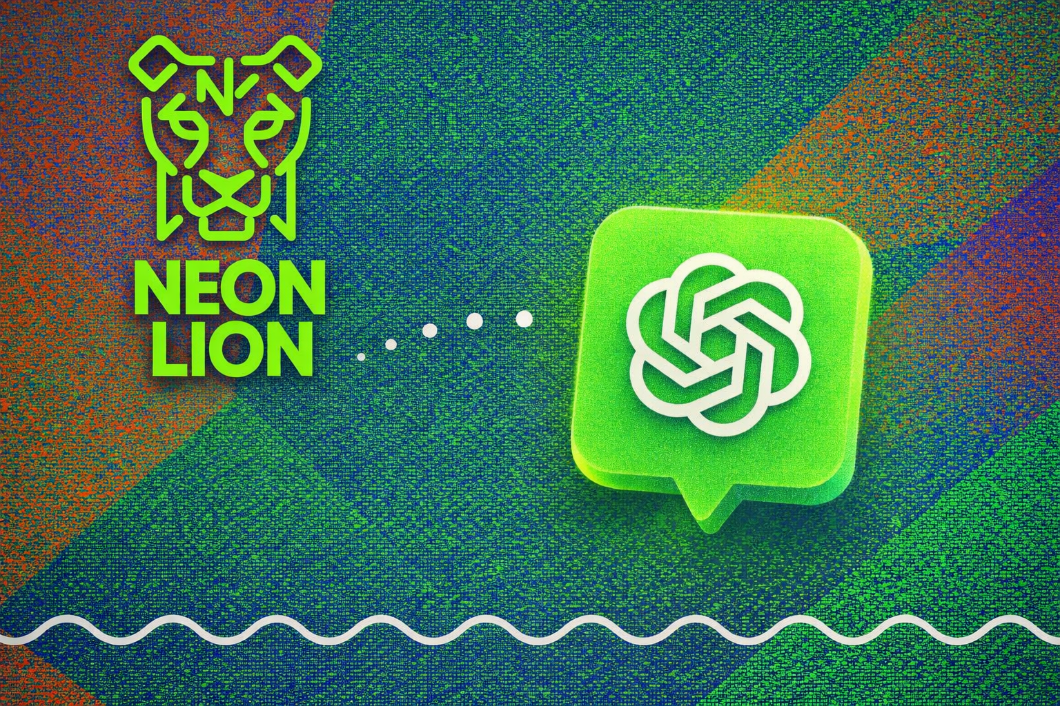 neon lion logo with ChatGPT logo, we use it all the time to help our clients, we deliver more services for the same amount of money using this tool