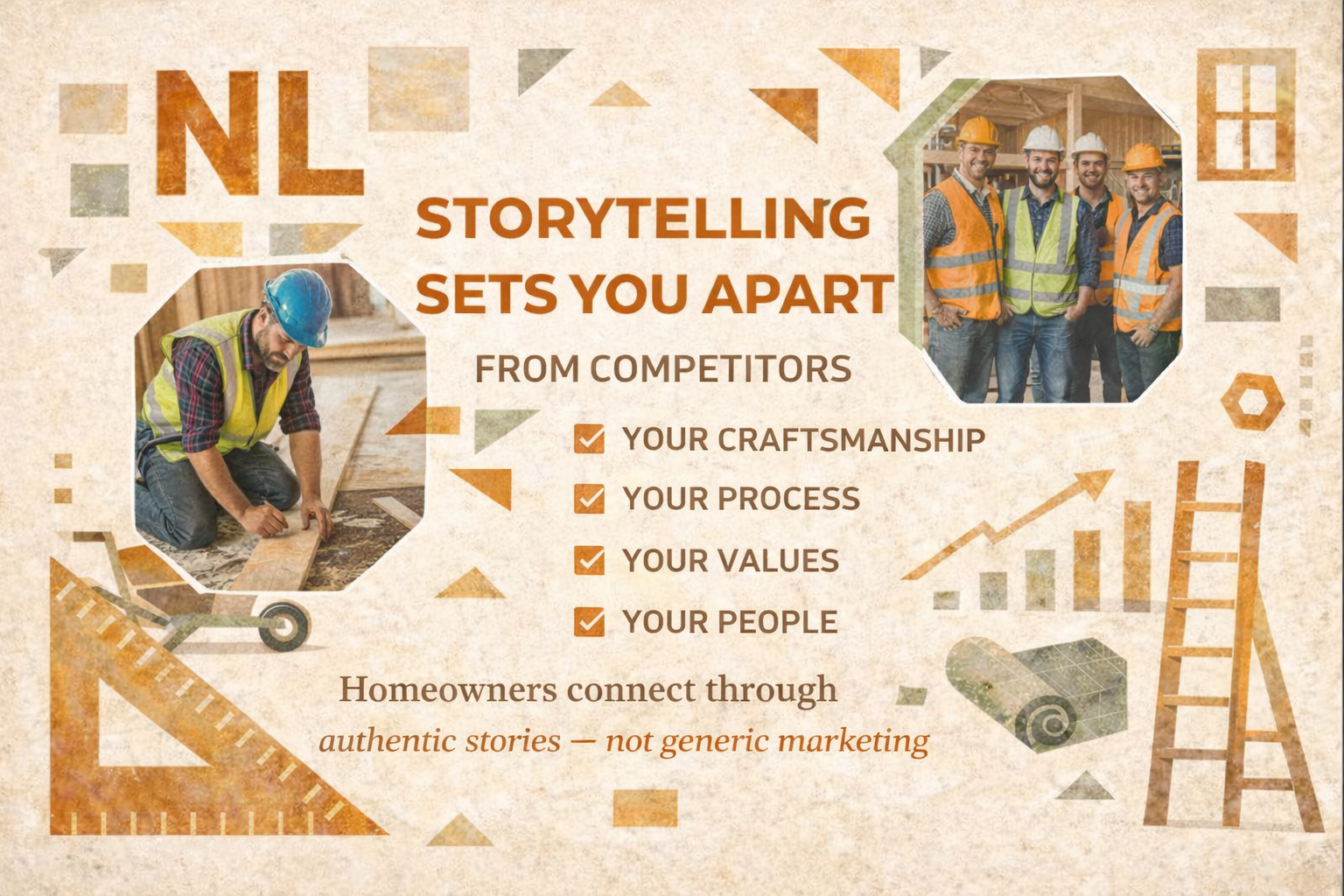 graphic that talks about storytelling with your construction company can separate you from your competitions and that is why you outsource digital marketing