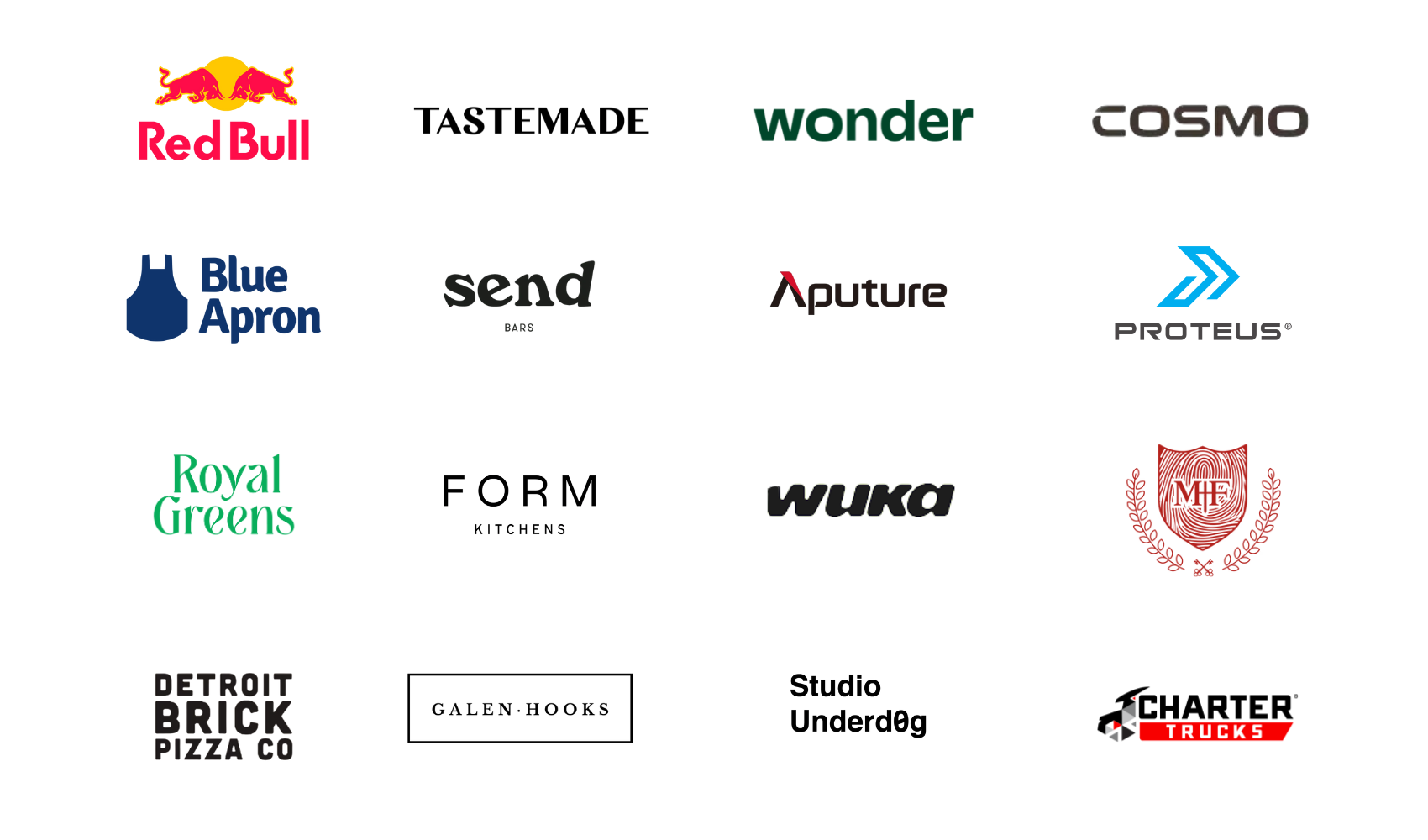 Flowchart with logos of Red Bull, Wonder, COSMO, and others