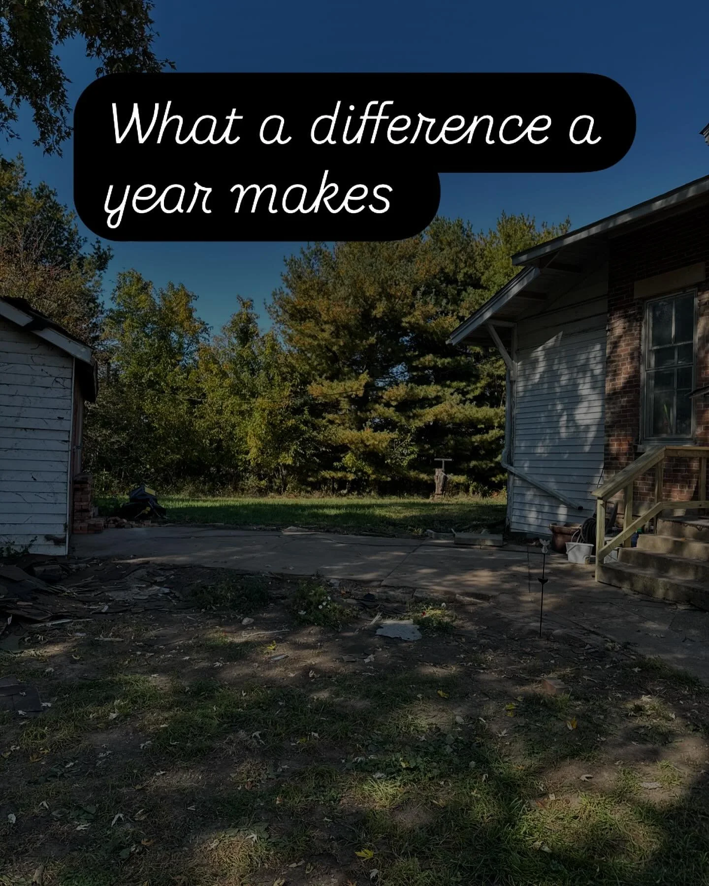 One year 
The before looks sad. Worn out. Done. 
The after? WOW - is it me, or is the house singing? 
This is such an amazing transformation 
Tearing down the lattice
Tearing down the “roof” and shingles
The F150 had to get involved -