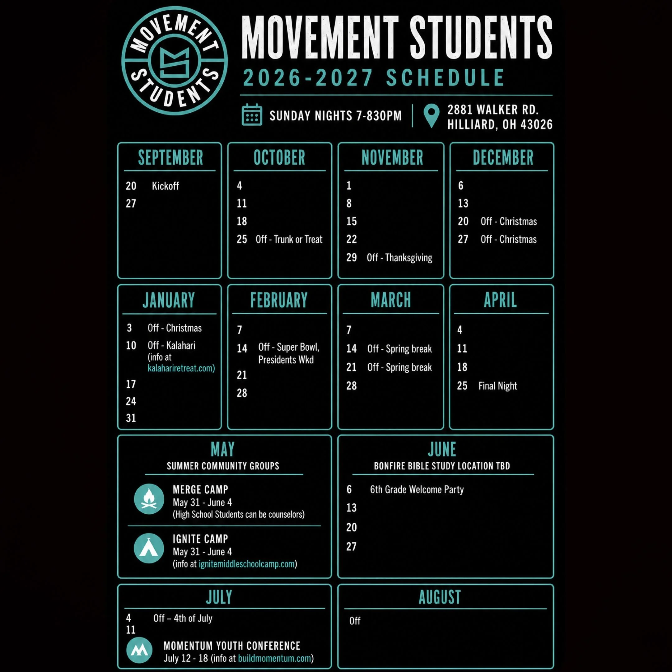 Here&rsquo;s our updated schedule for the year- mark your calendars!