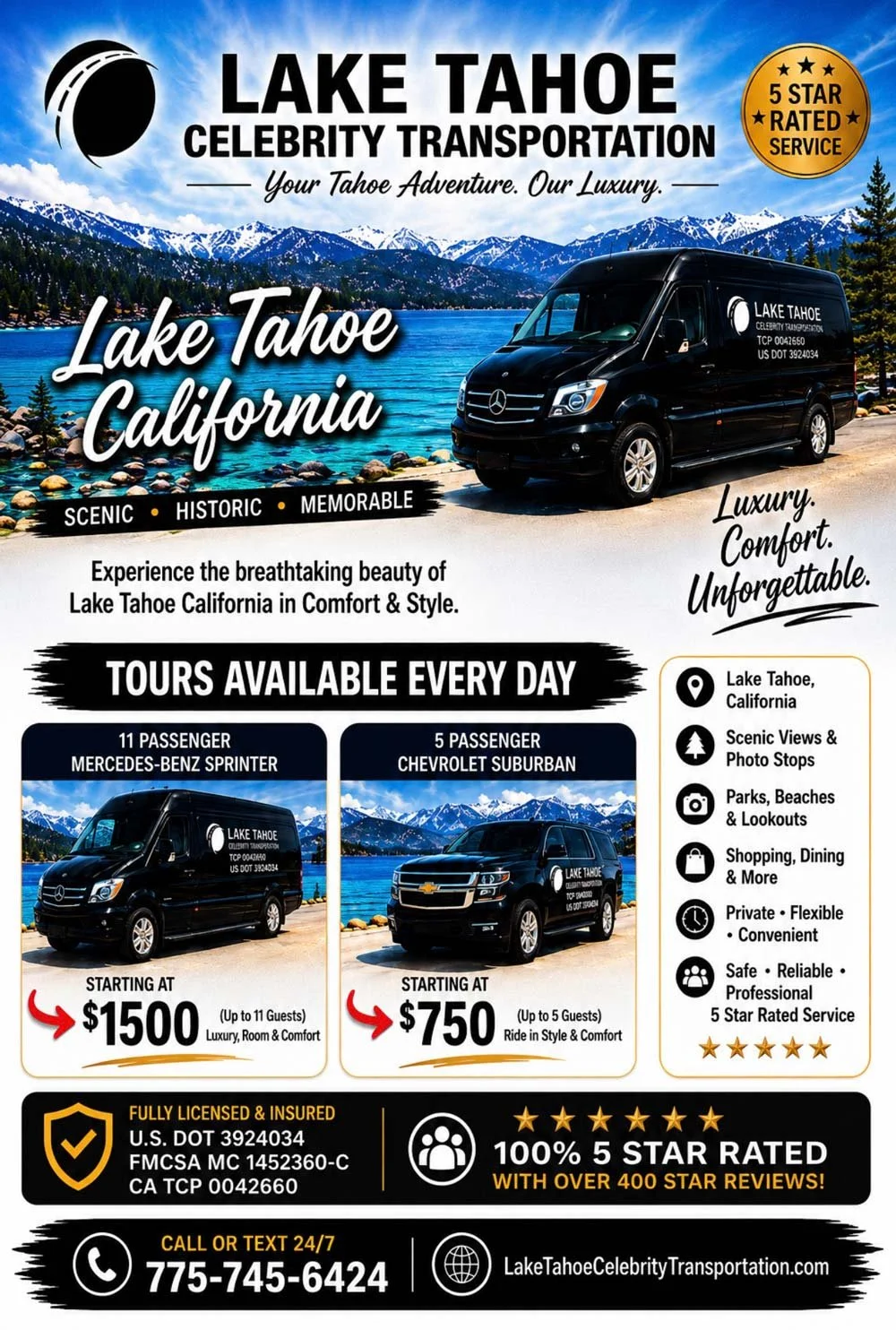 Discover the beauty of Lake Tahoe in comfort &amp; style.