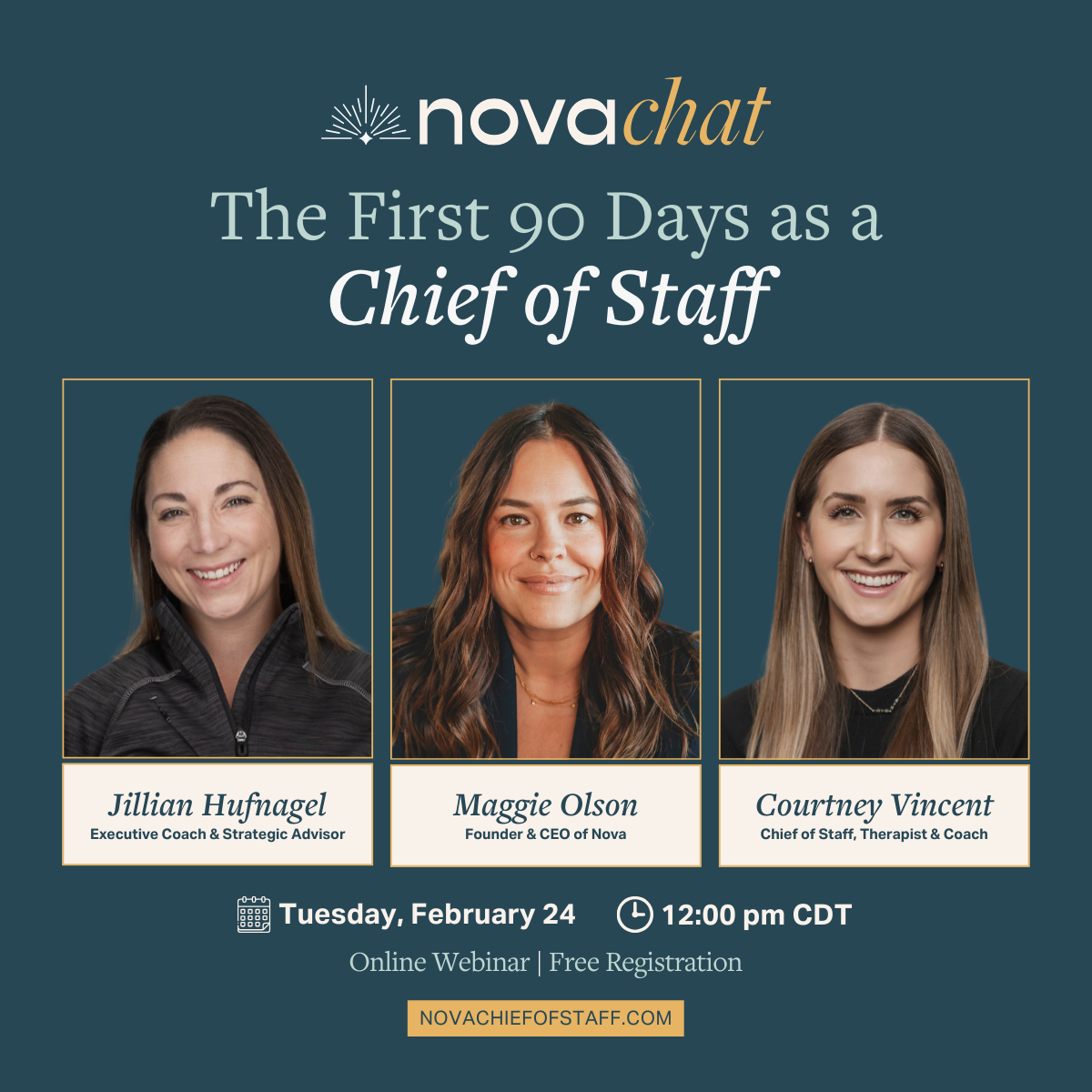 Three speakers headshots and their titles