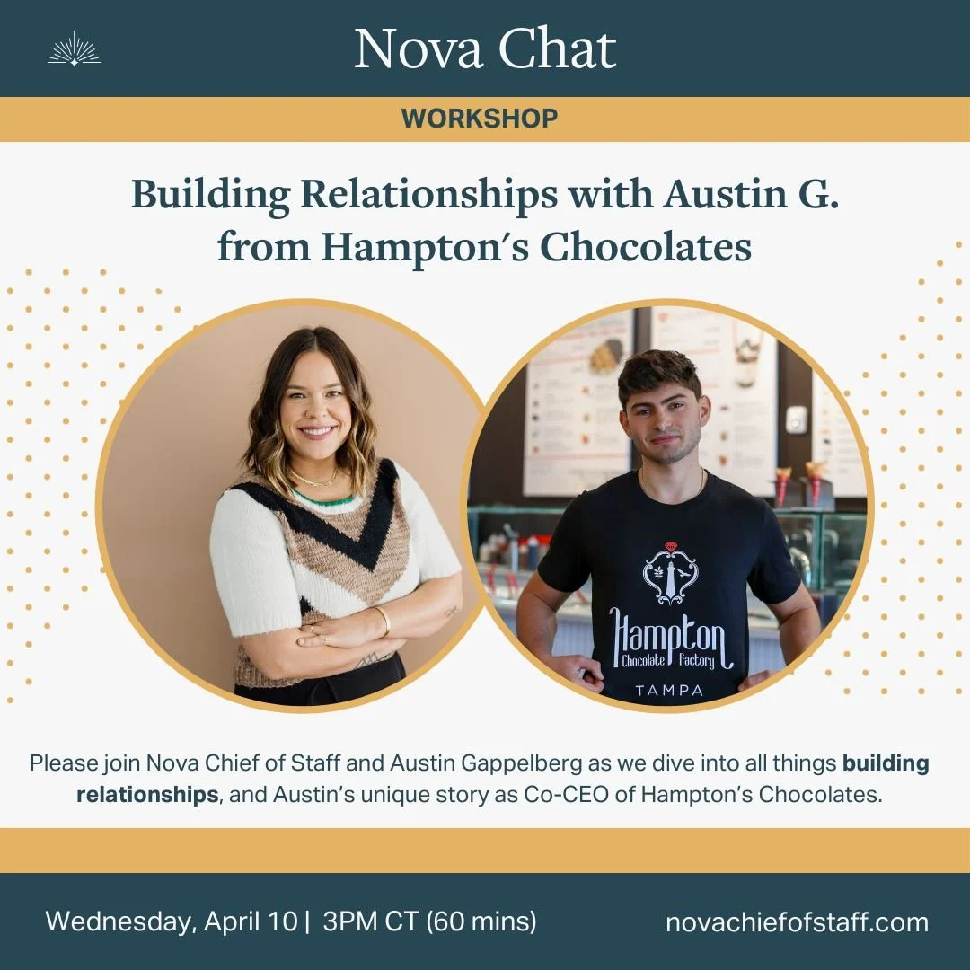 Nova Founder Maggie pictured next to Austin G. from Hampton's Chocolates