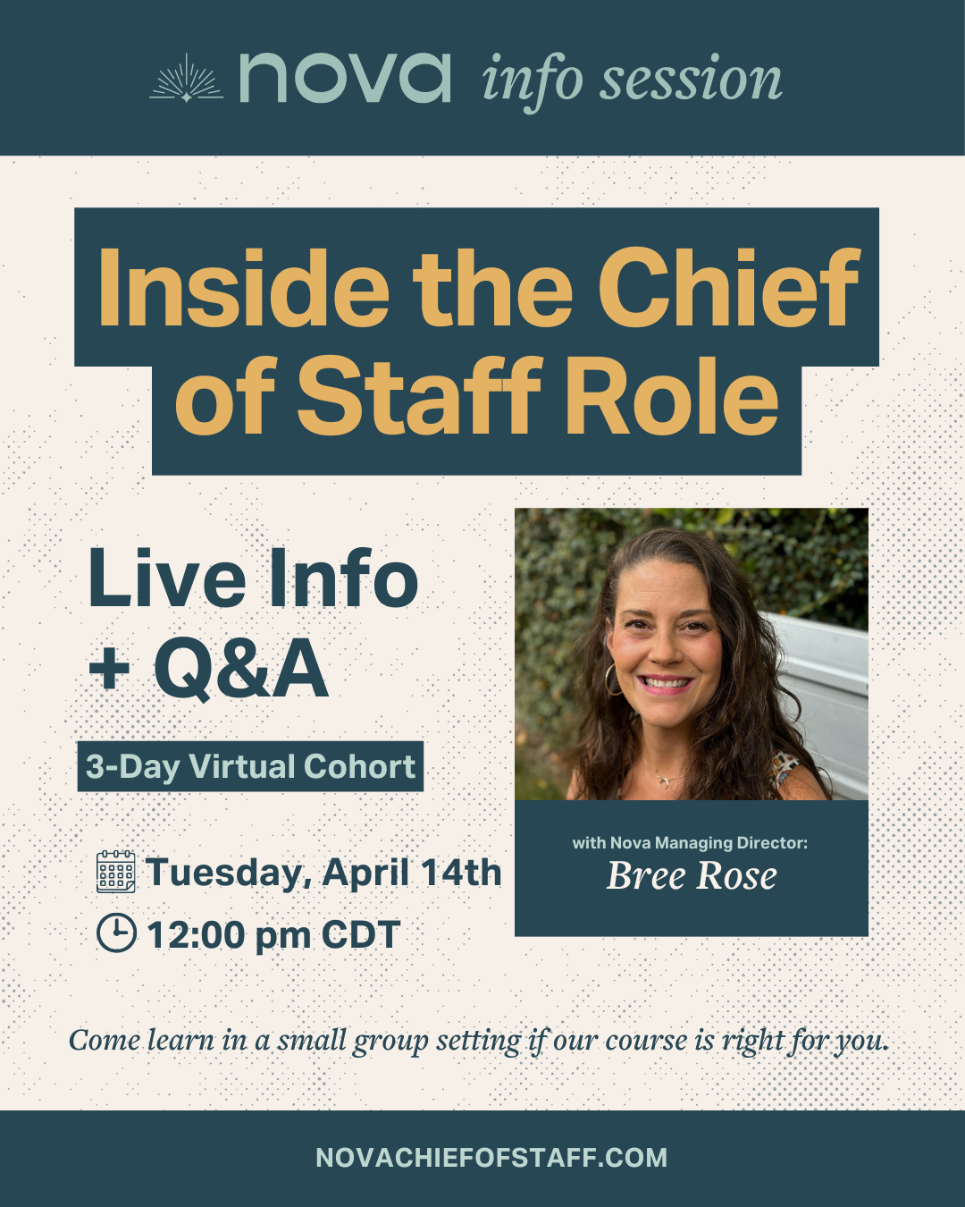 Bree Rose leads Nova Info Session, Inside the Chief of Staff Role Live Info and Question and Answer about the Three Day Virtual Cohort