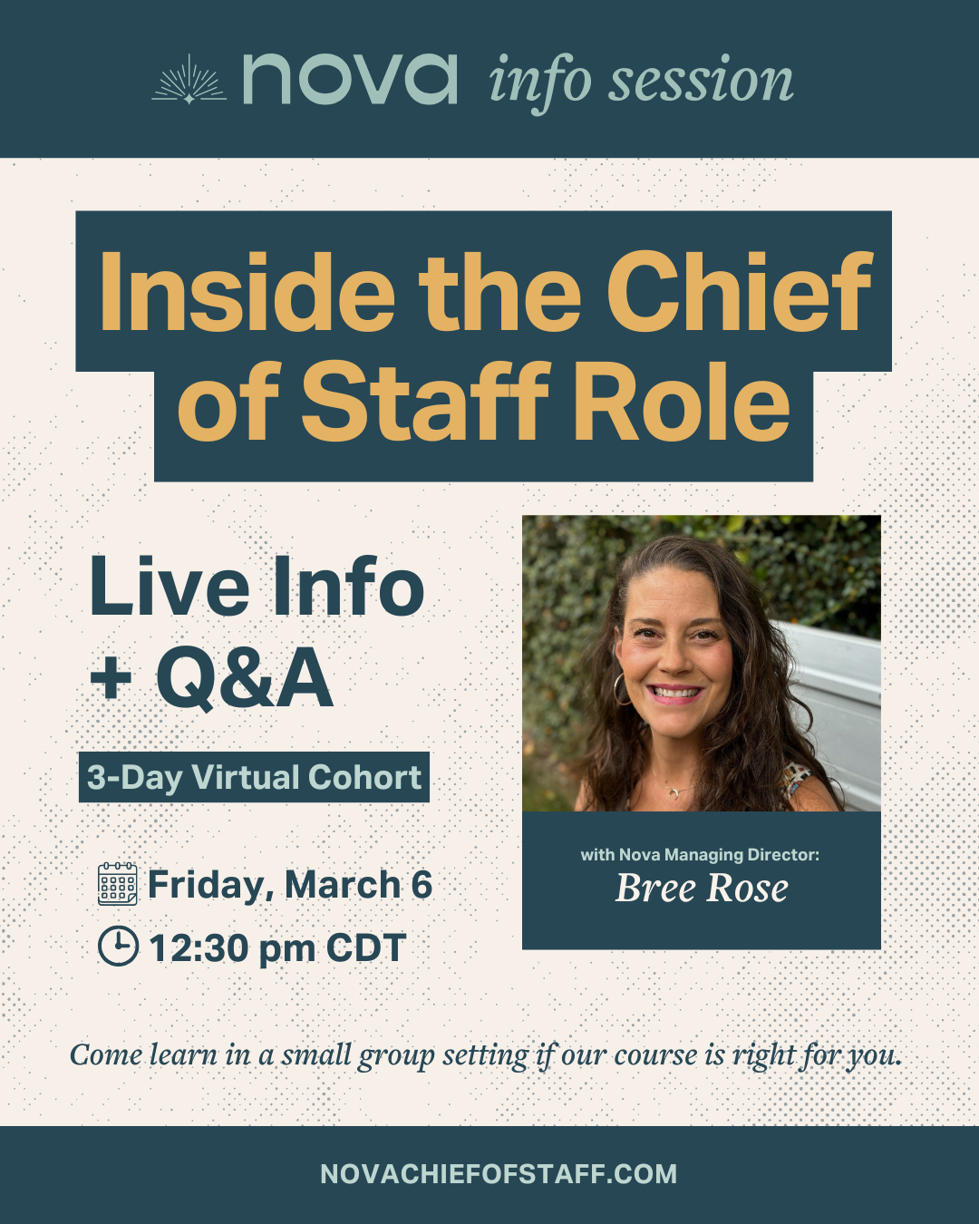 Inside the Chief of Staff Role Live info and question and answer about the 3-Day Virtual Cohort with Nova Managing Director Bree Rose